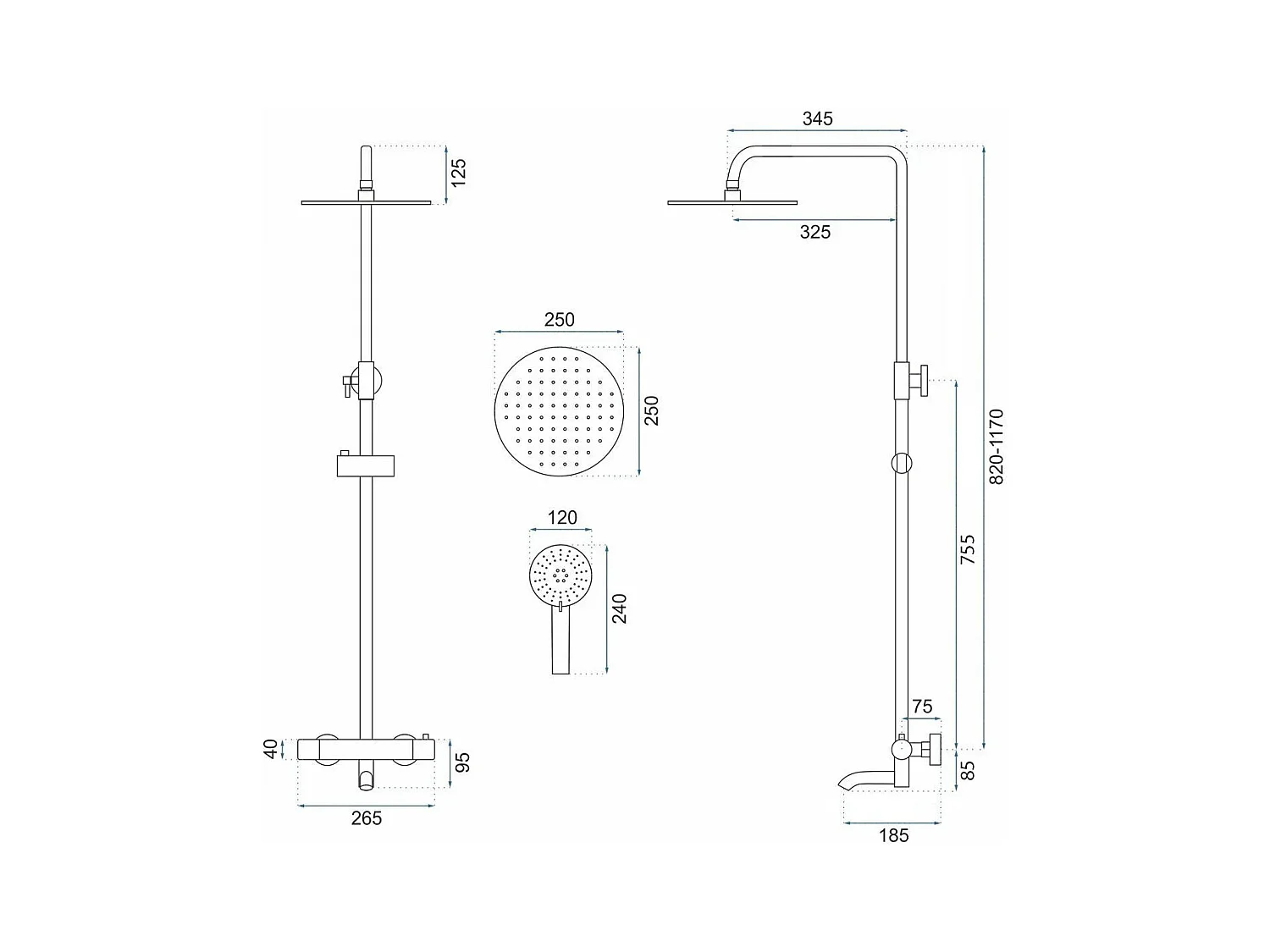 Unterputz Duschset Rea Lungo High Titanium