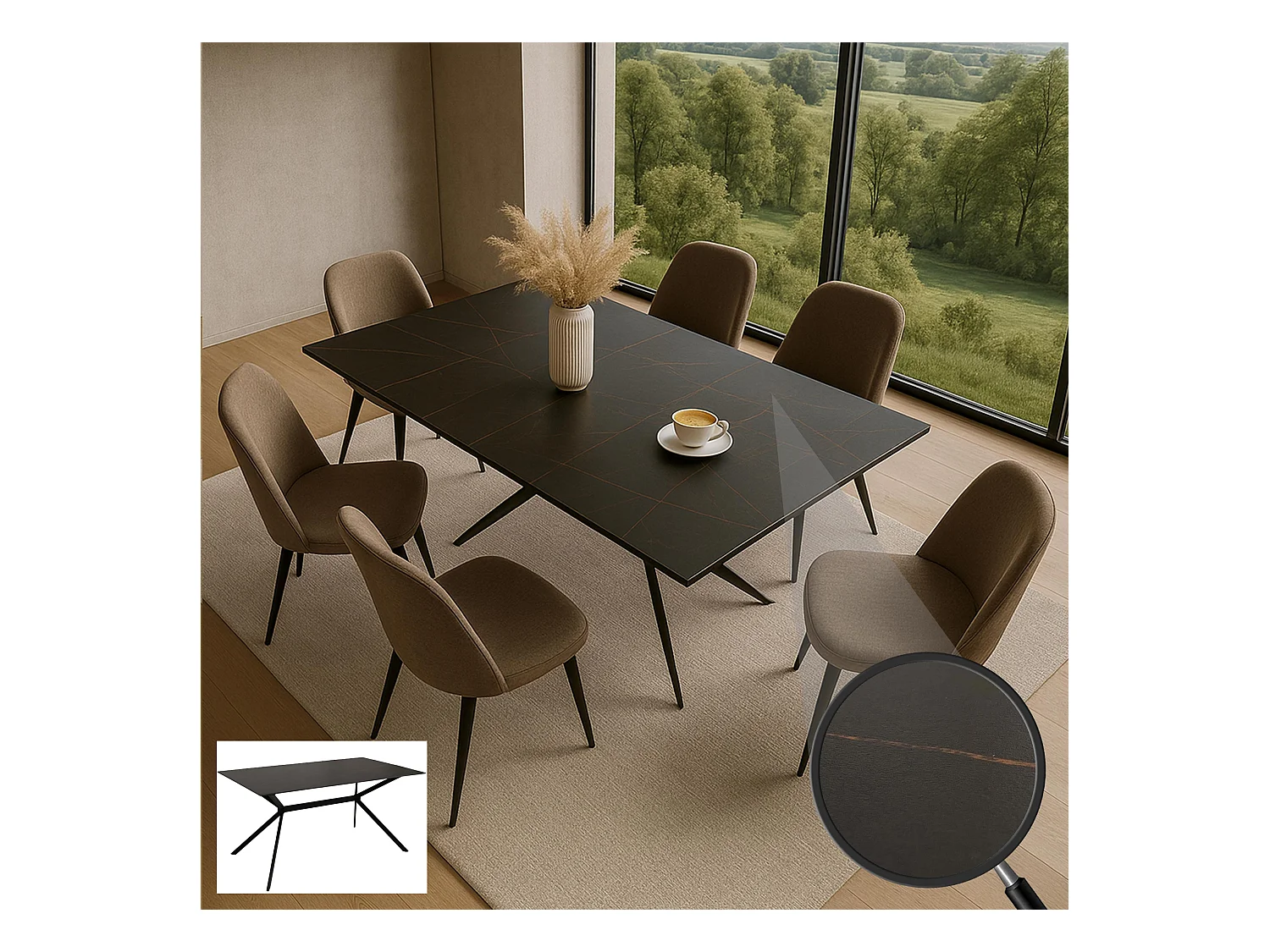 Eettafel MCW-O58,  zwart-goud