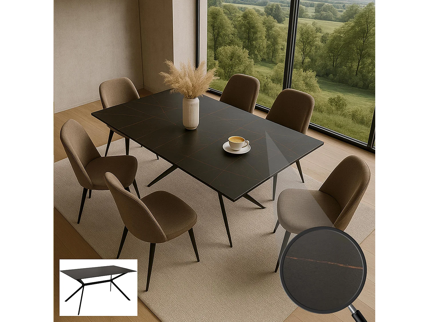 Esszimmertisch MCW-O58, Schwarz-gold