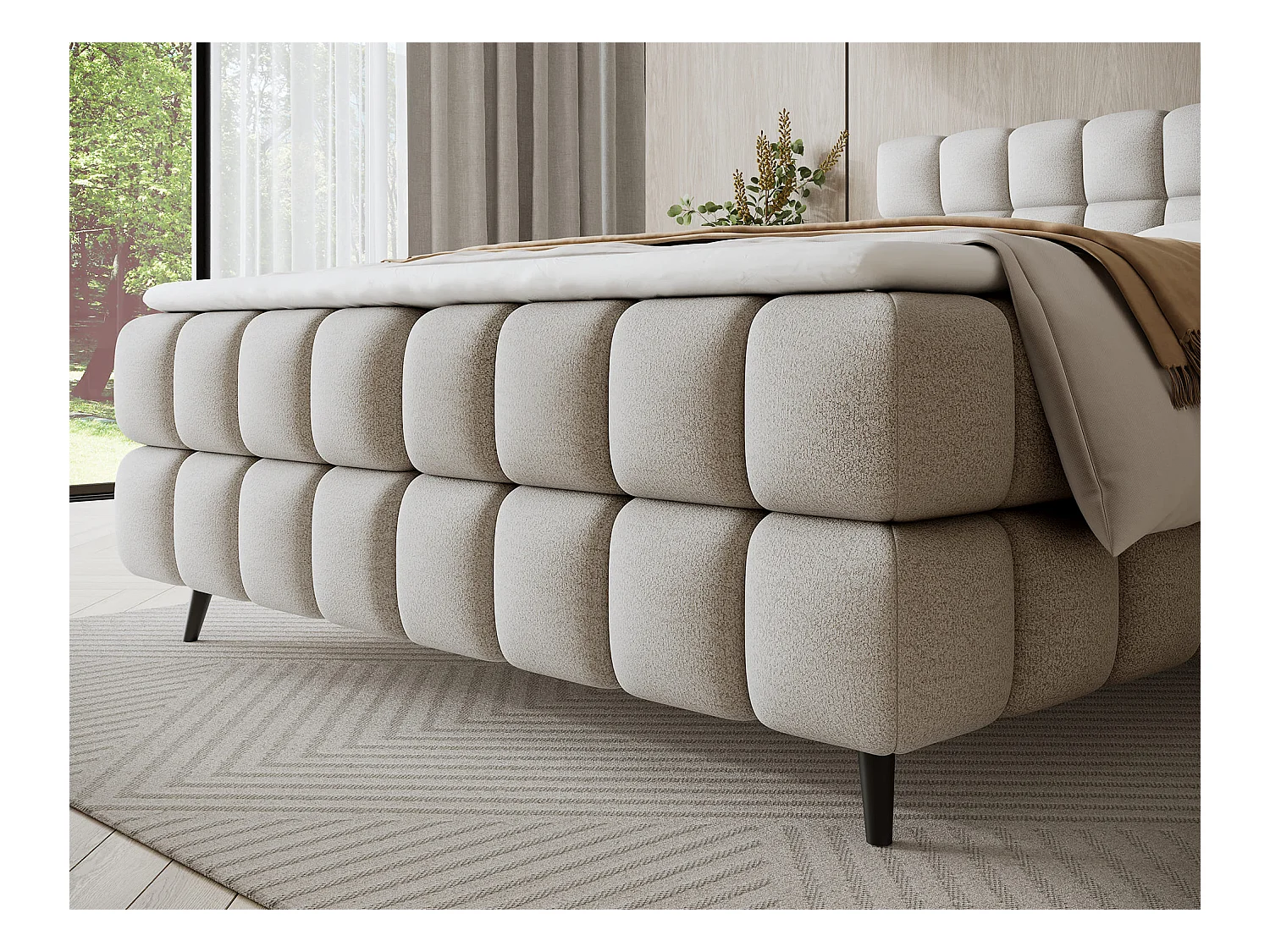 Lit boxspring Damian/180x200/revêtement tissu/Beige