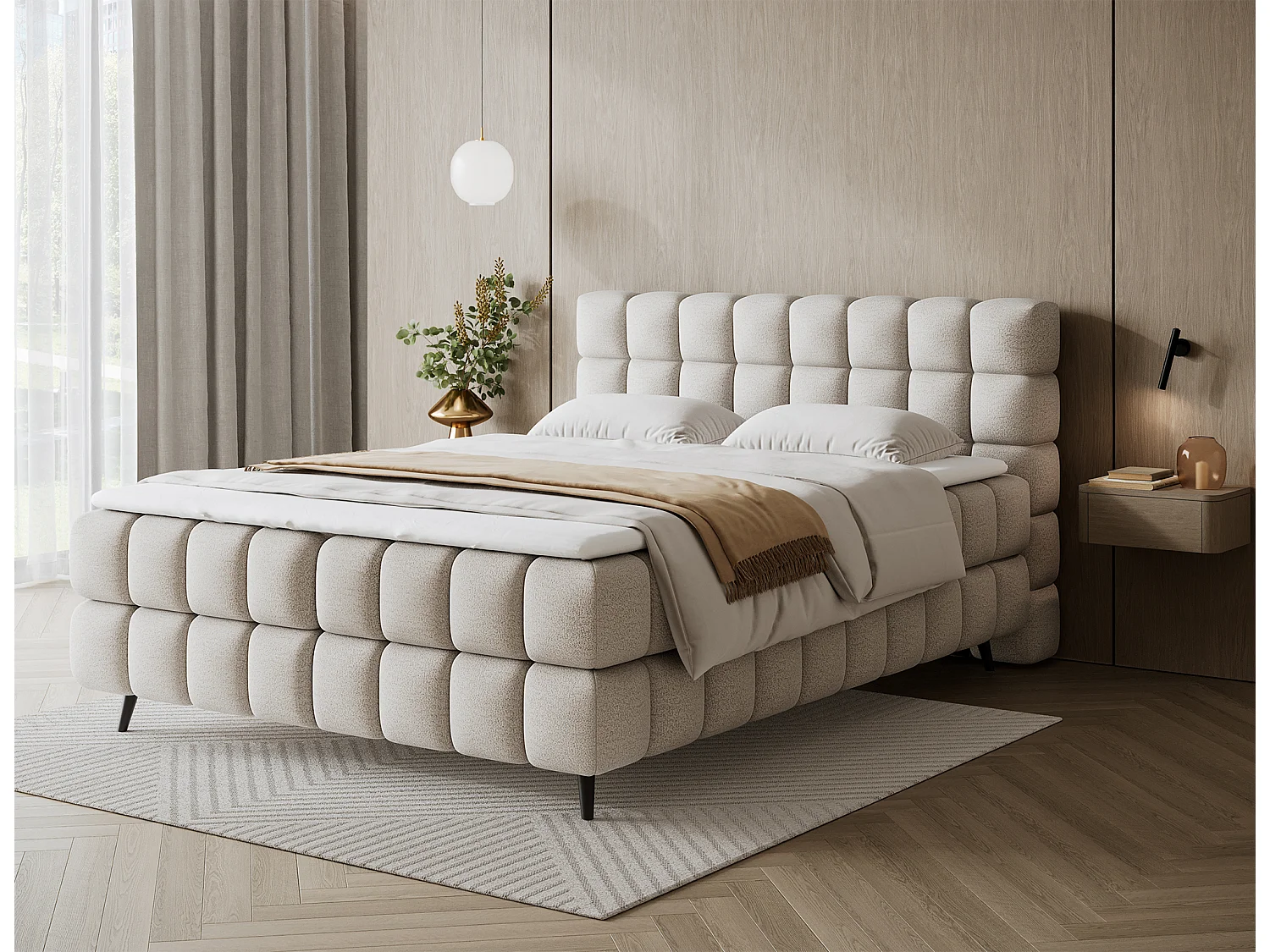 Lit boxspring Damian/180x200/revêtement tissu/Beige