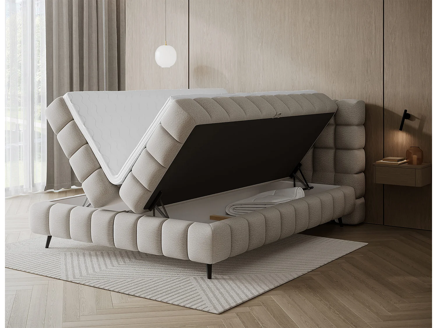 Lit boxspring Damian/180x200/revêtement tissu/Beige