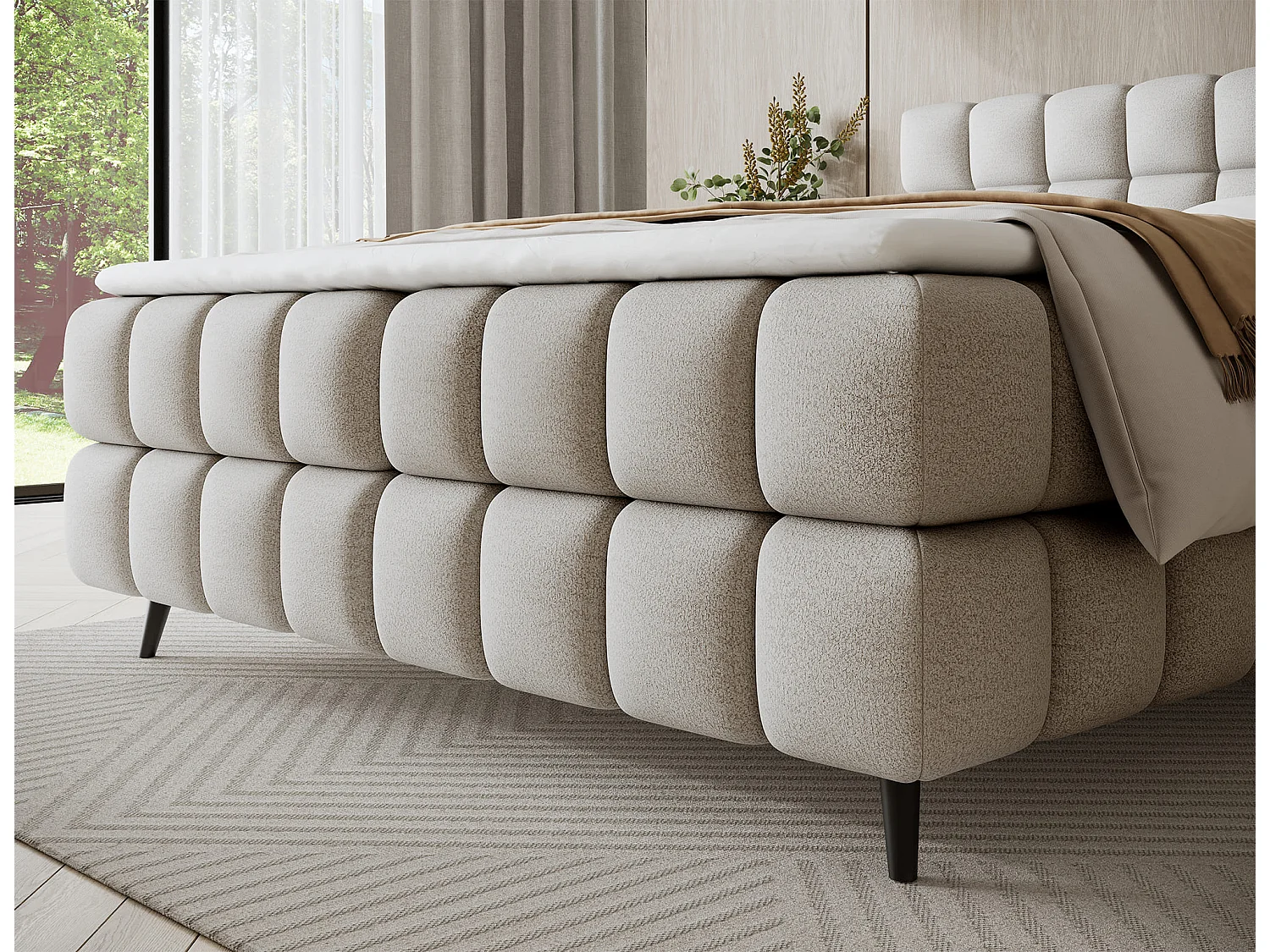 Lit boxspring Damian/180x200/revêtement tissu/Beige