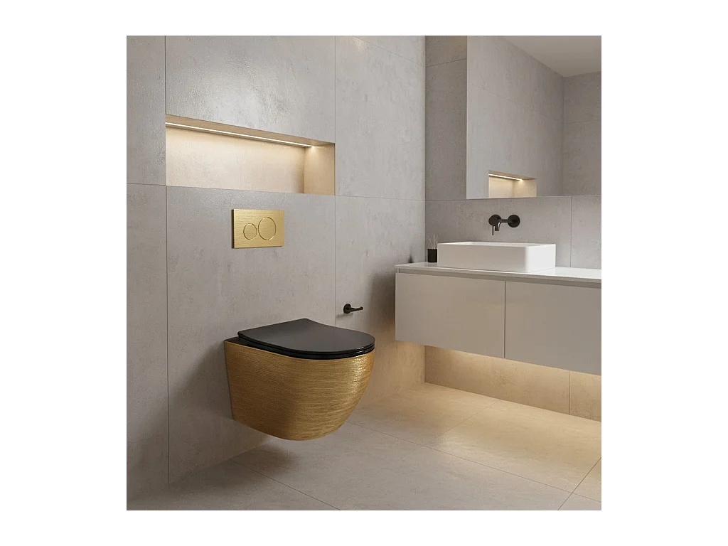 Hangende Toilet Rea Carlo Mini Tornado Black/Brushed Gold