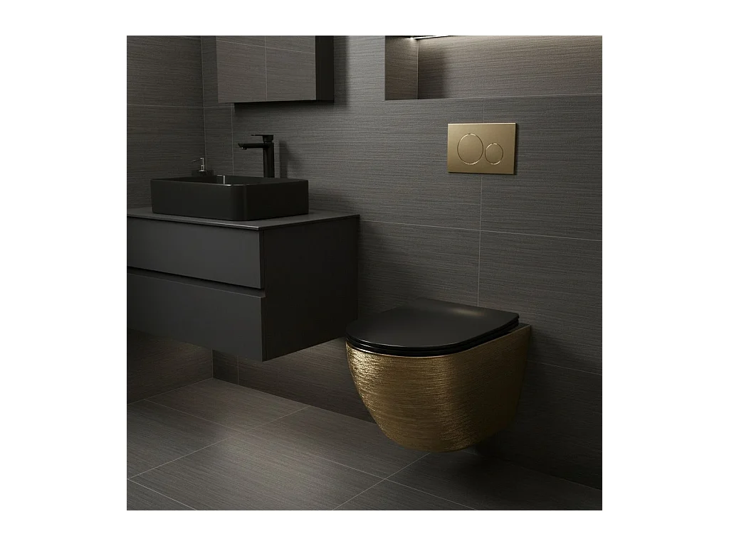 Hangende Toilet Rea Carlo Mini Tornado Black/Brushed Gold