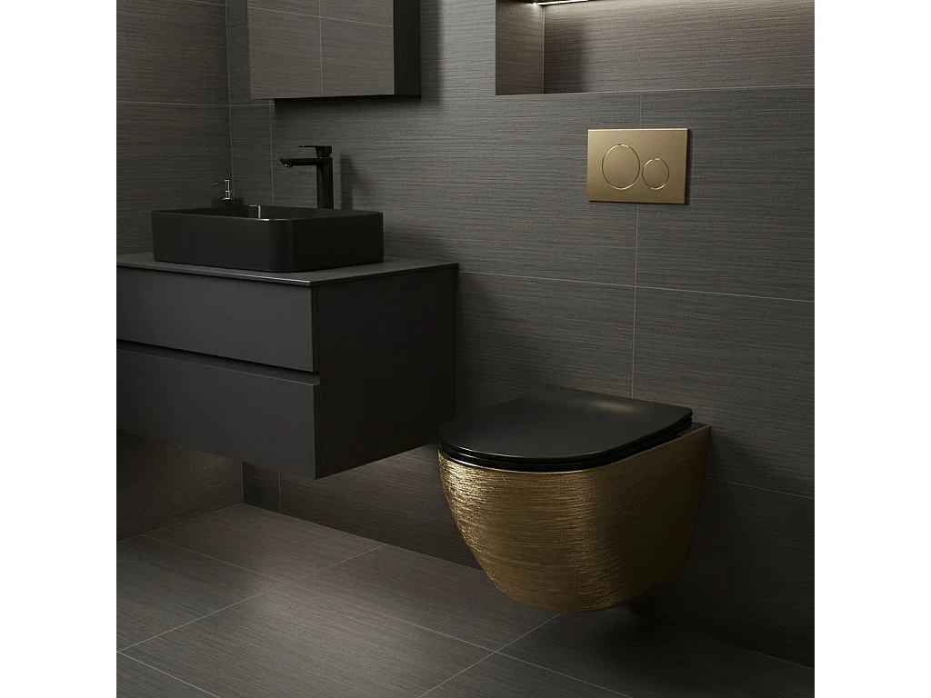 Cuvette Wc Suspendue Rea Carlo Mini Tornado Black/Brushed Gold