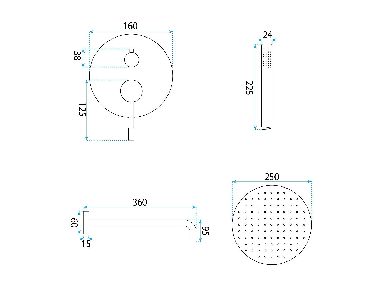 Conjunto De Duche Embutido Rea Lungo Diamond +Box Chrome