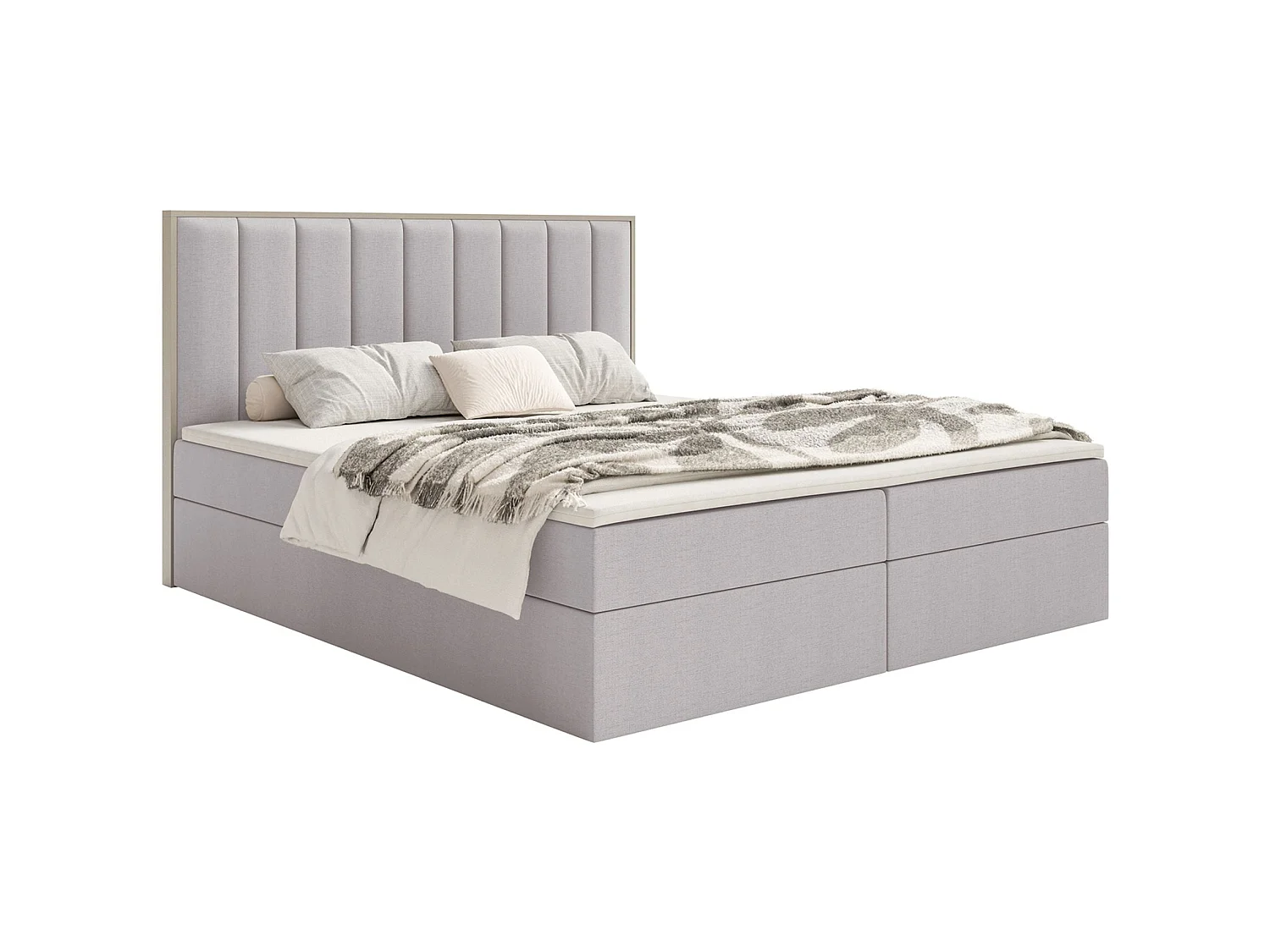 Boxspringbed 160x200 – opbergruimte en topper – hydrofobe chenille – grijs – TOGENTS
