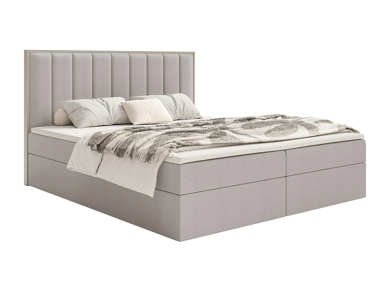 Lit boxspring 140x200 – rangement et surmatelas – chenille hydrophobe – gris beige – TOGENTS