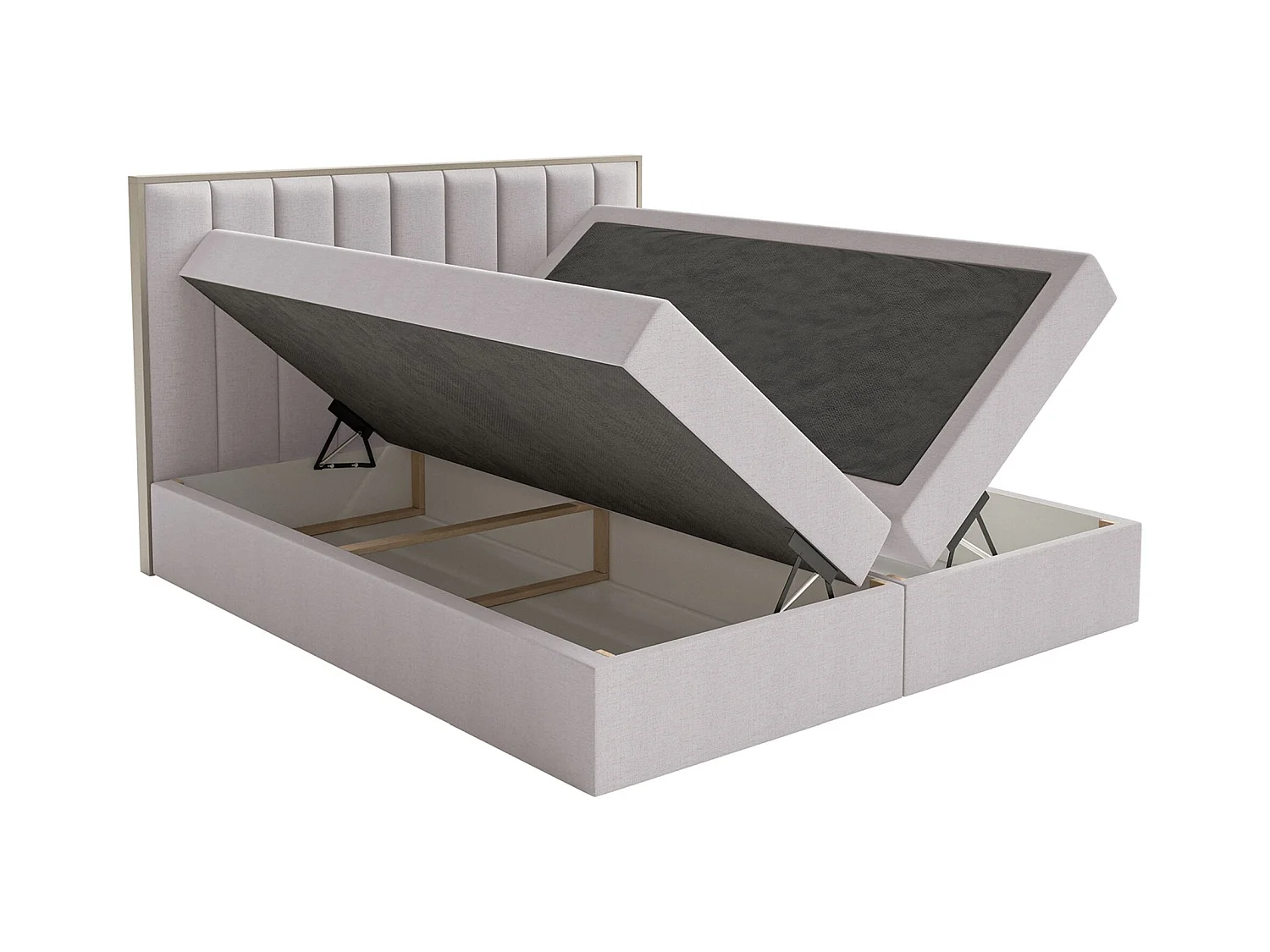 Lit boxspring 140x200 – rangement et surmatelas – chenille hydrophobe – gris – TOGENTS