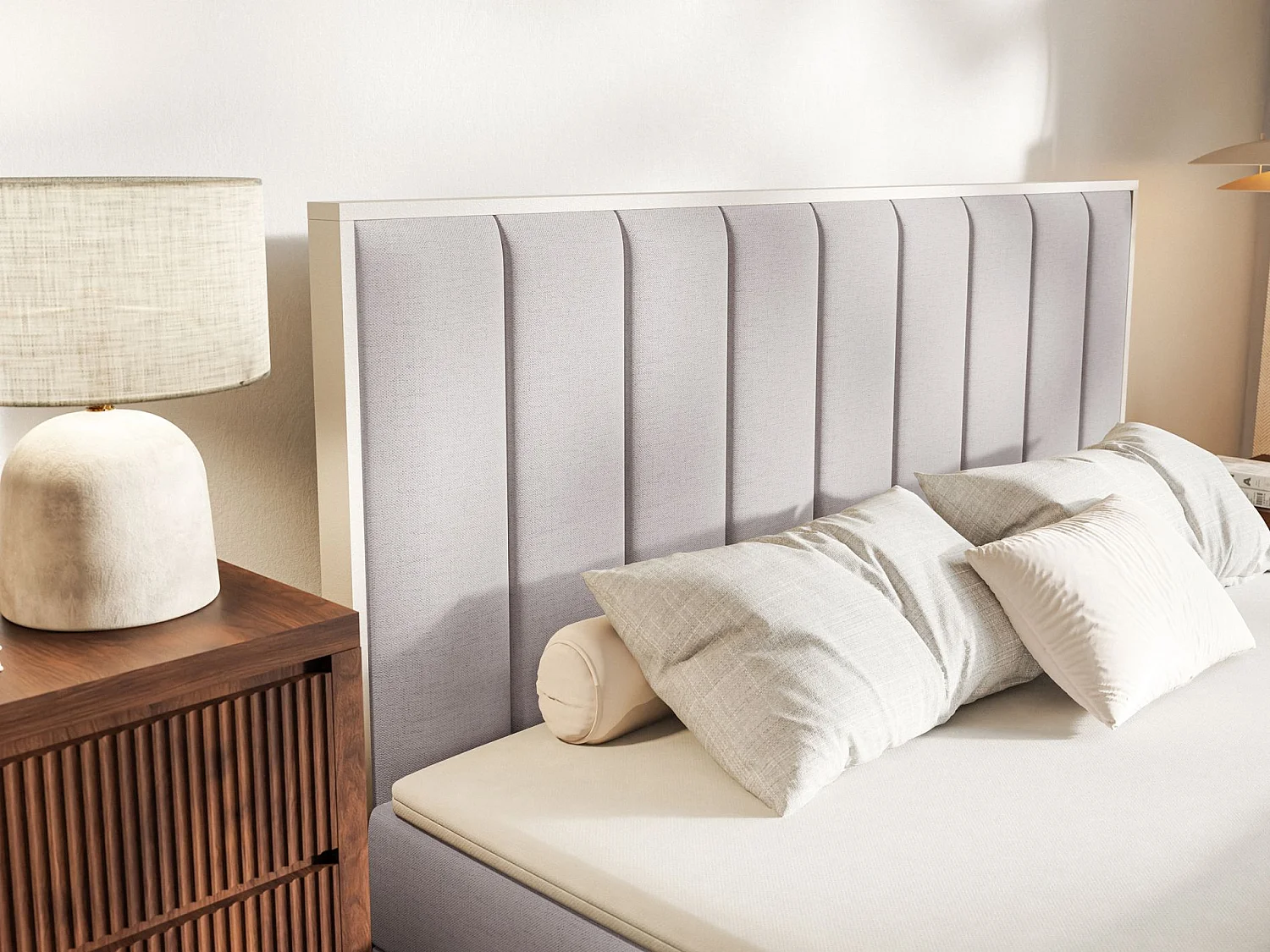 Boxspringbed 140x200 – opbergruimte en topper – hydrofobe chenille – grijs – TOGENTS