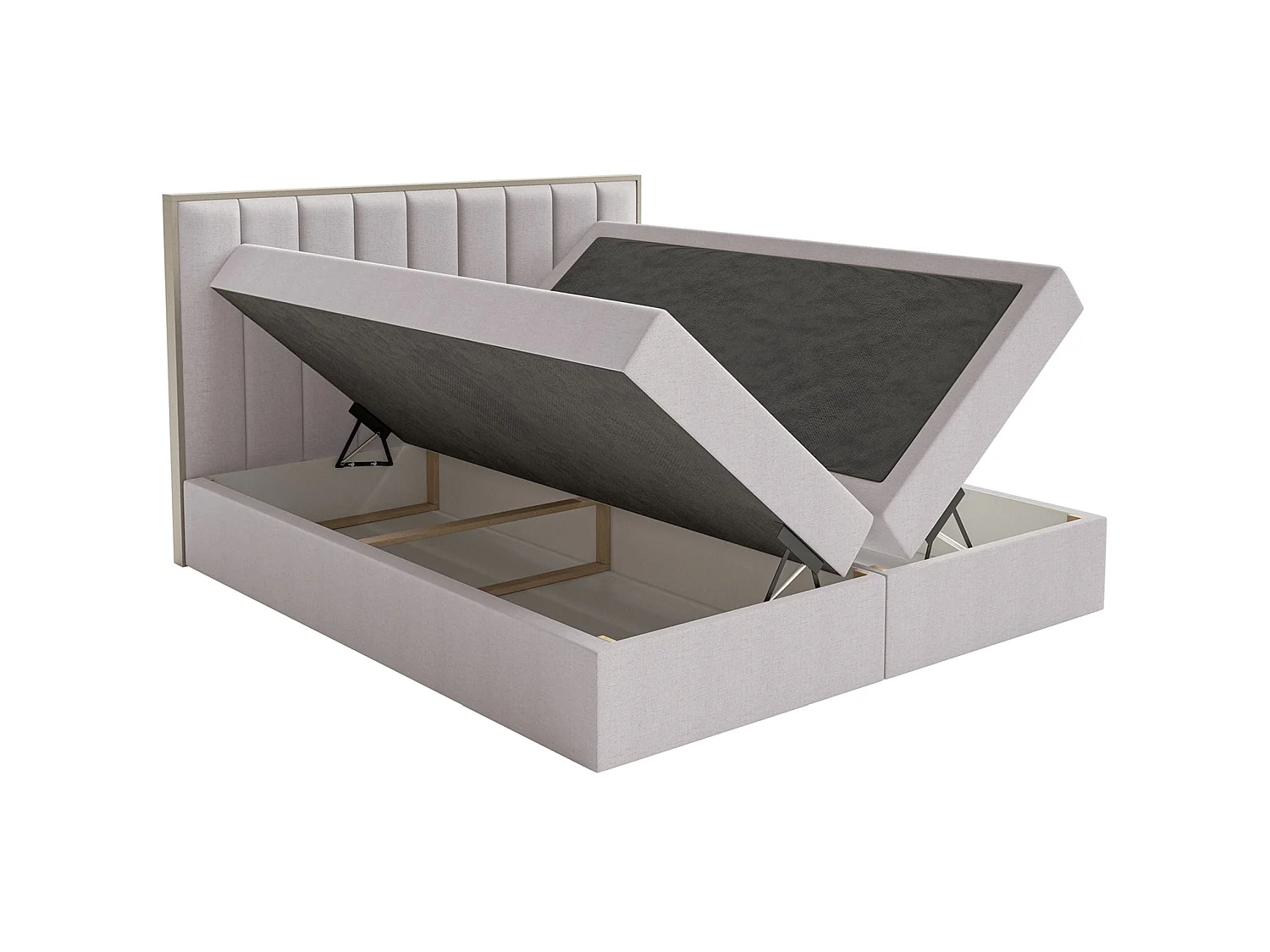 Boxspringbed 140x200 – opbergruimte en topper – hydrofobe chenille – grijs – TOGENTS