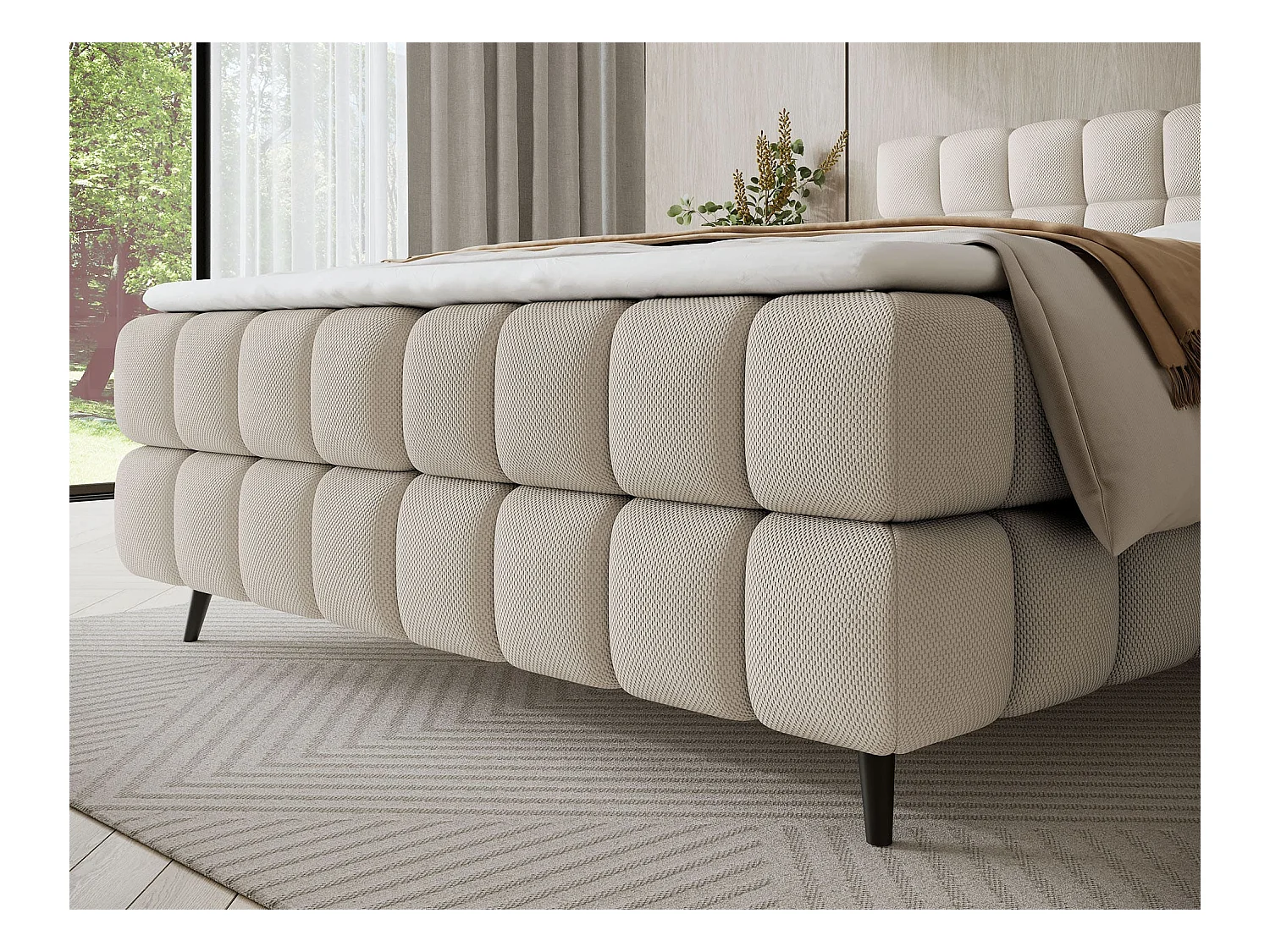 Lit boxspring Damian/180x200/revêtement tissu/Beige