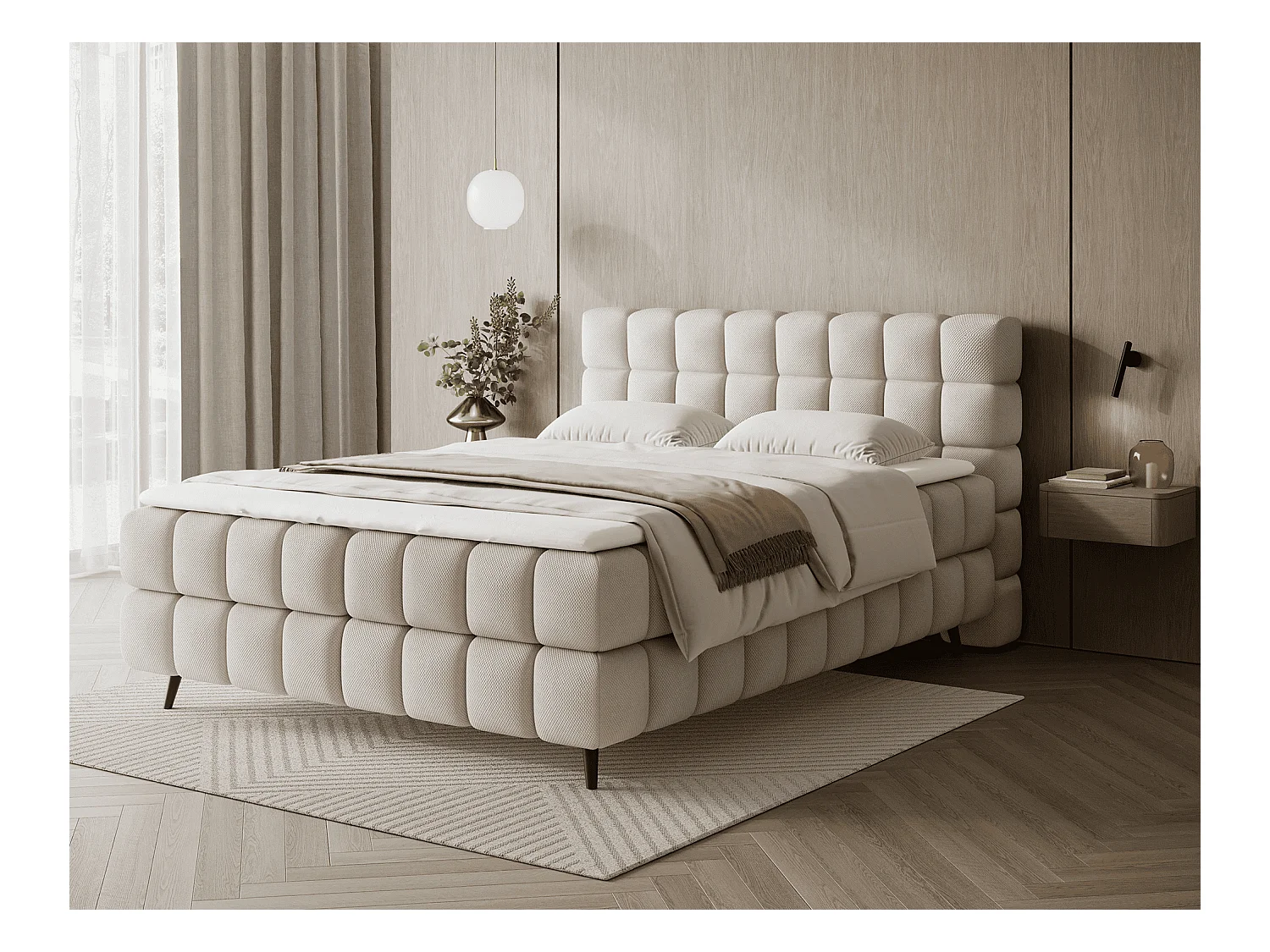 Lit boxspring Damian/180x200/revêtement tissu/Beige