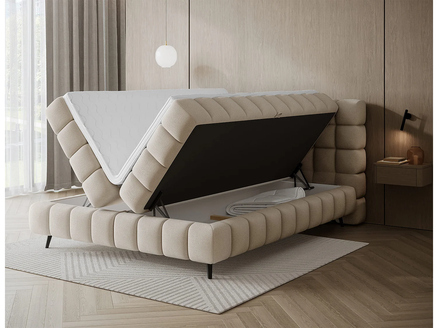 Lit boxspring Damian/180x200/revêtement tissu/Beige