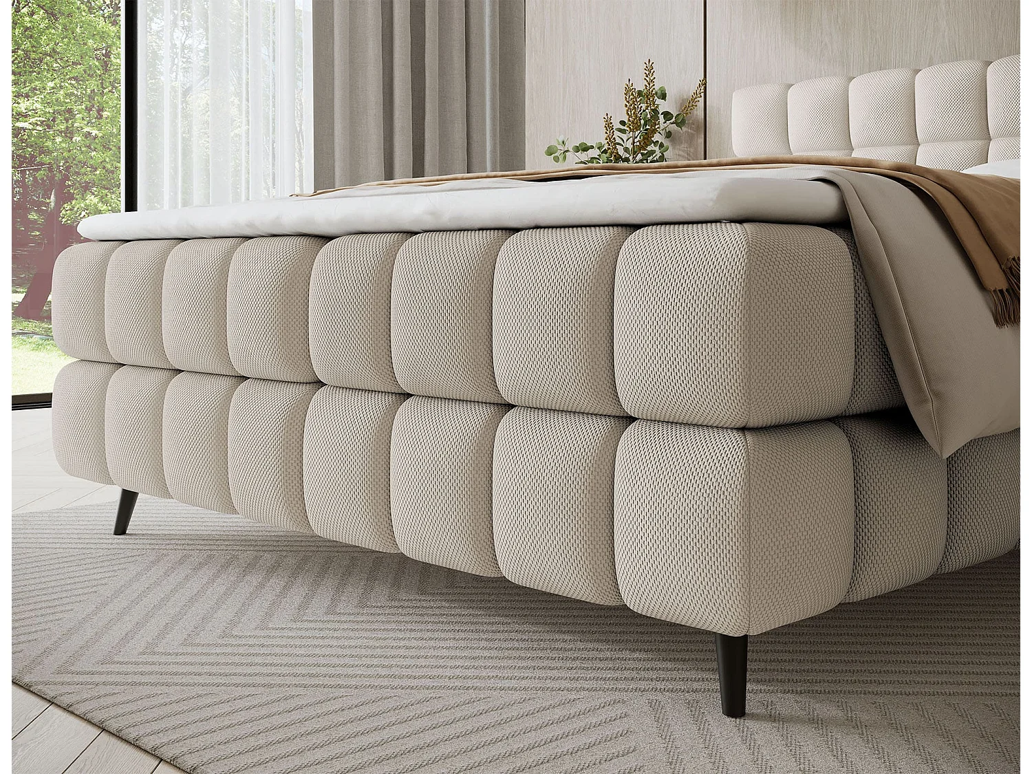 Lit boxspring Damian/180x200/revêtement tissu/Beige