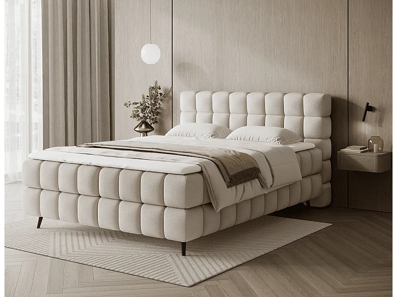 Letto boxspring Damian/180x200/rivestimento in tessuto/Beige