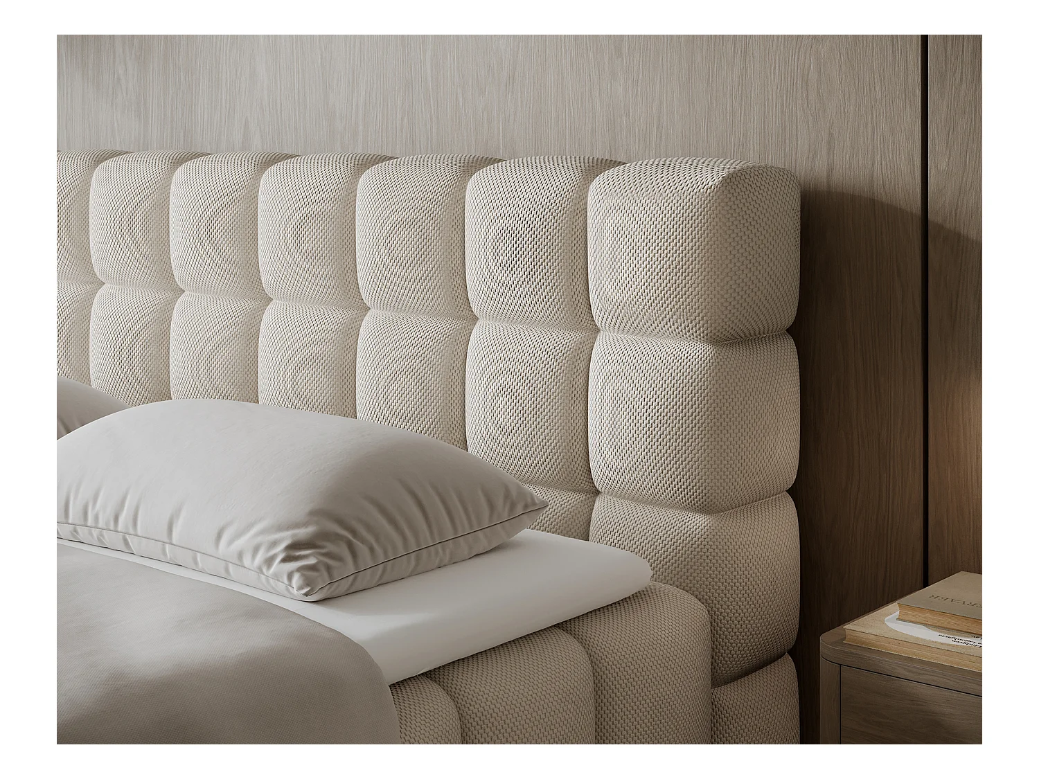 Letto box spring Damian/140x200/rivestimento in tessuto/Beige