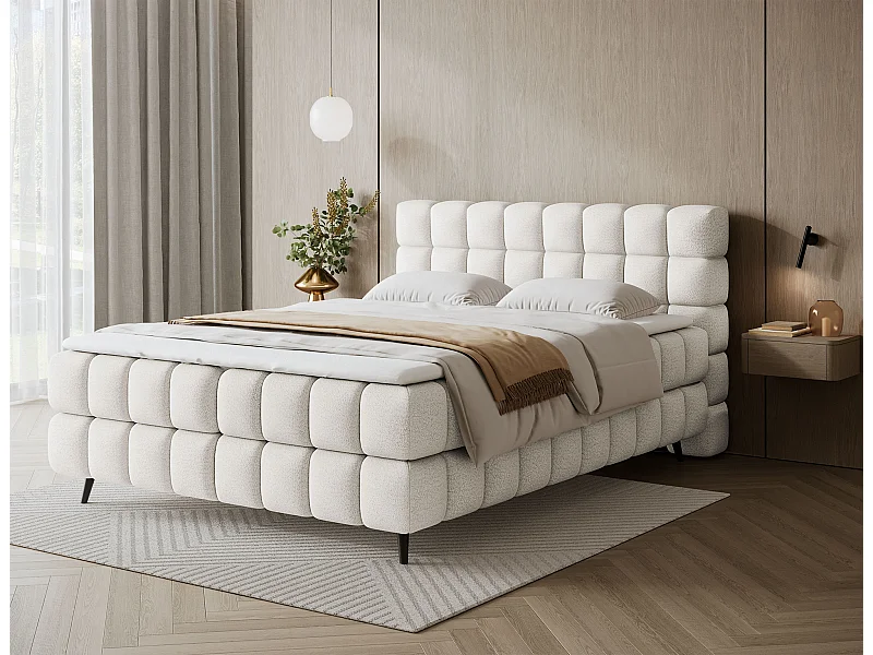 Letto box spring Damian/140x200/rivestimento in tessuto/Bianco