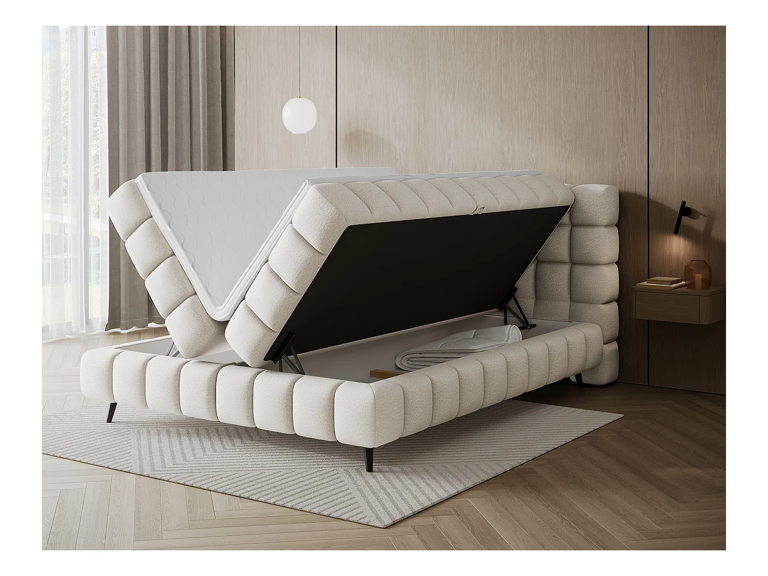 Boxspringbett Damian/140x200/Stoffbezug/Weiss