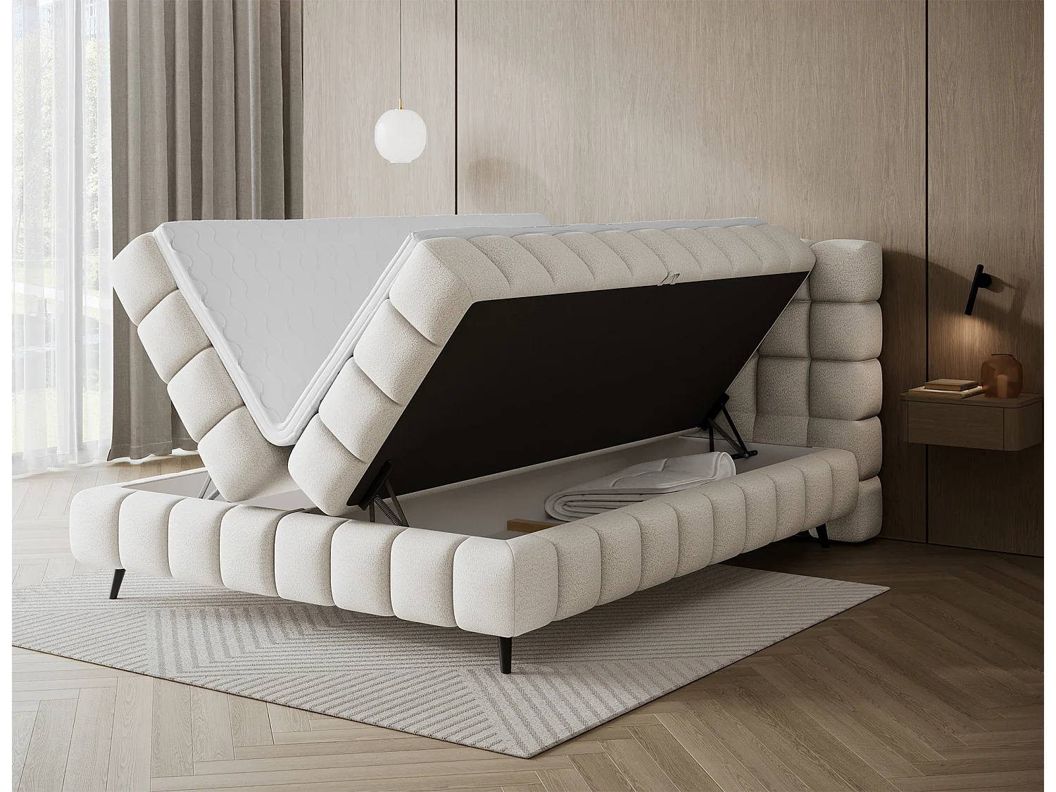 Boxspringbett Damian/140x200/Stoffbezug/Weiss