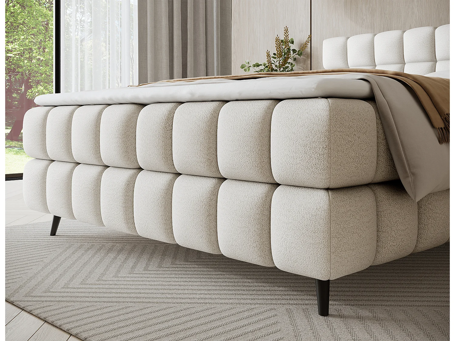 Boxspringbett Damian/140x200/Stoffbezug/Weiss