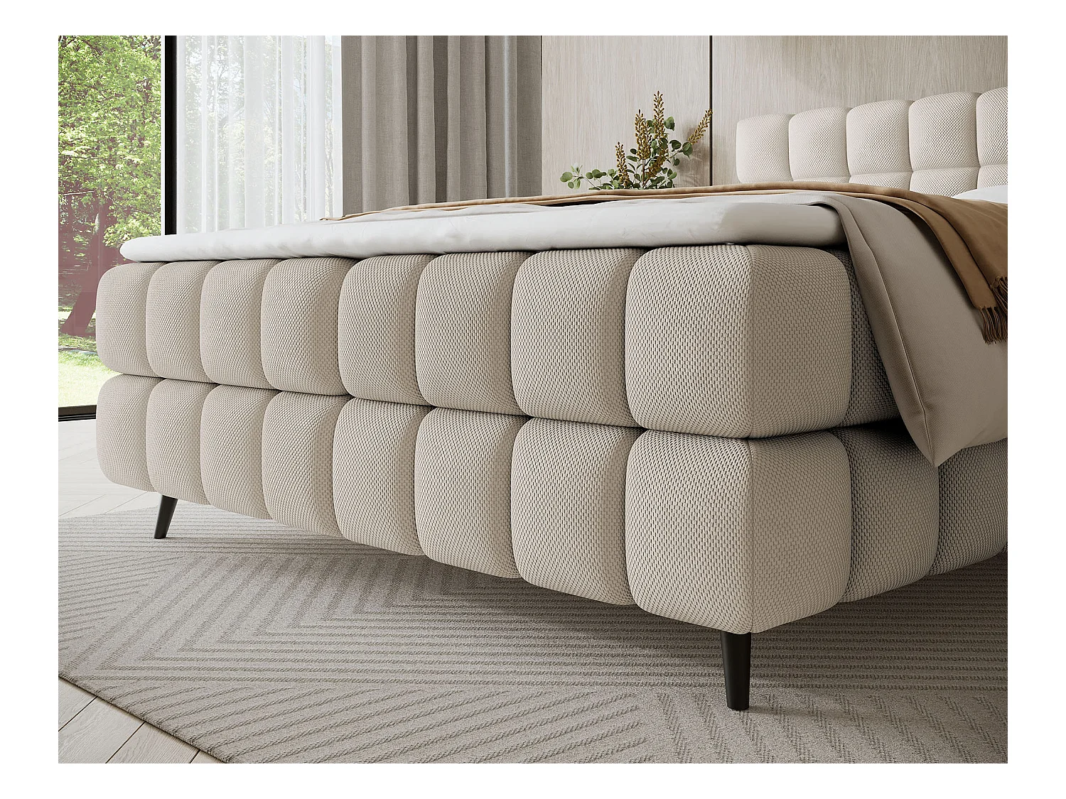 Lit box spring Damian/160x200/revêtement tissu/Beige