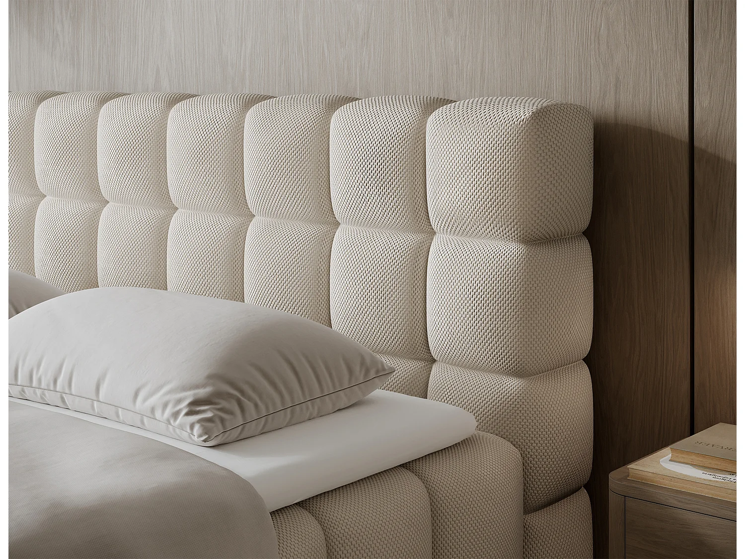 Letto box spring Damian/160x200/rivestimento in tessuto/Beige