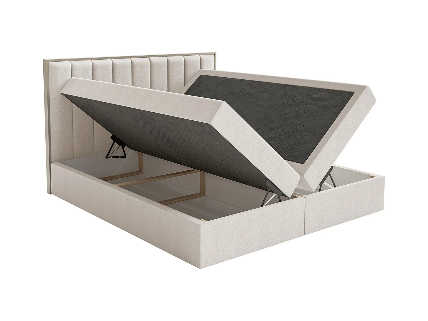 Lit boxspring 140x200 – rangement et surmatelas – chenille hydrophobe – beige clair – TOGENTS