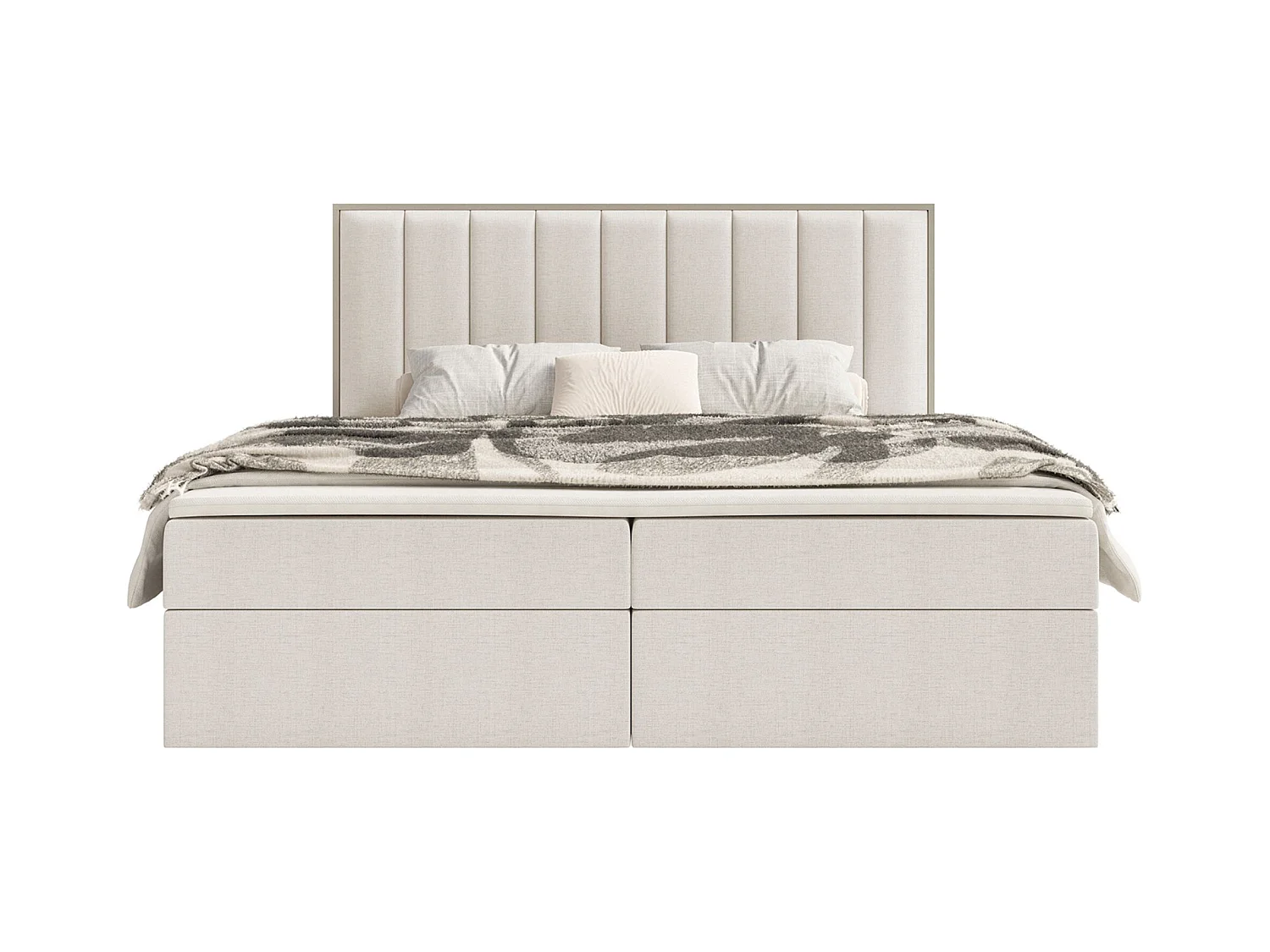 Lit boxspring 140x200 – rangement et surmatelas – chenille hydrophobe – beige clair – TOGENTS