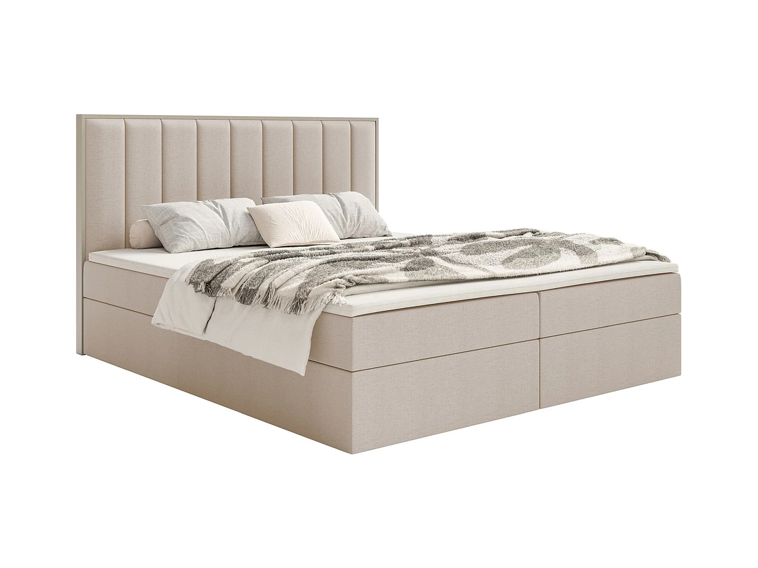 Lit boxspring 140x200 – rangement et surmatelas – chenille hydrophobe – beige – TOGENTS