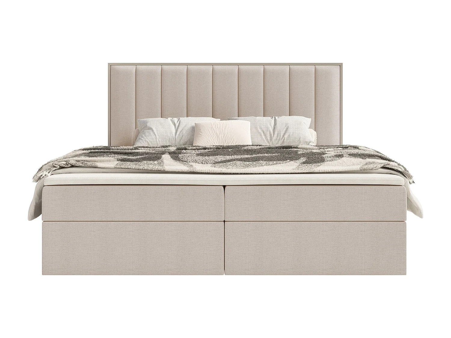 Lit boxspring 140x200 – rangement et surmatelas – chenille hydrophobe – beige – TOGENTS