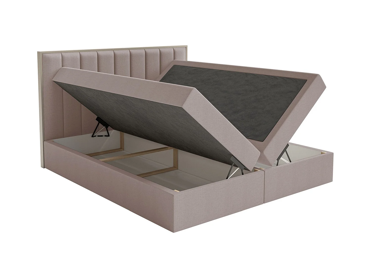 Lit boxspring 160x200 – rangement et surmatelas – chenille hydrophobe – brun – TOGENTS