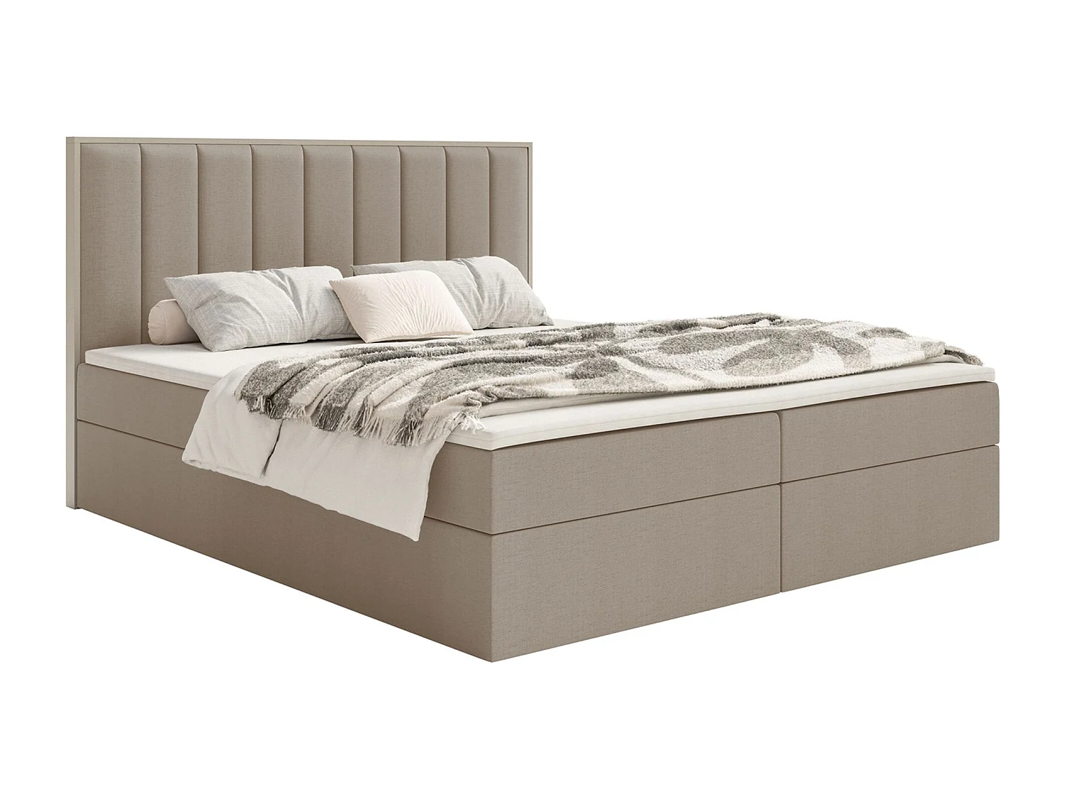Boxspringbed 160x200 – opbergruimte en topper – hydrofobe chenille – bruin – TOGENTS