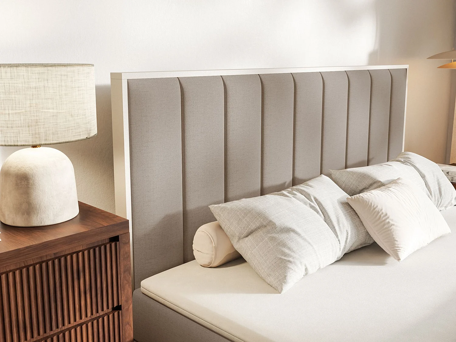 Boxspringbed 160x200 – opbergruimte en topper – hydrofobe chenille – bruin – TOGENTS