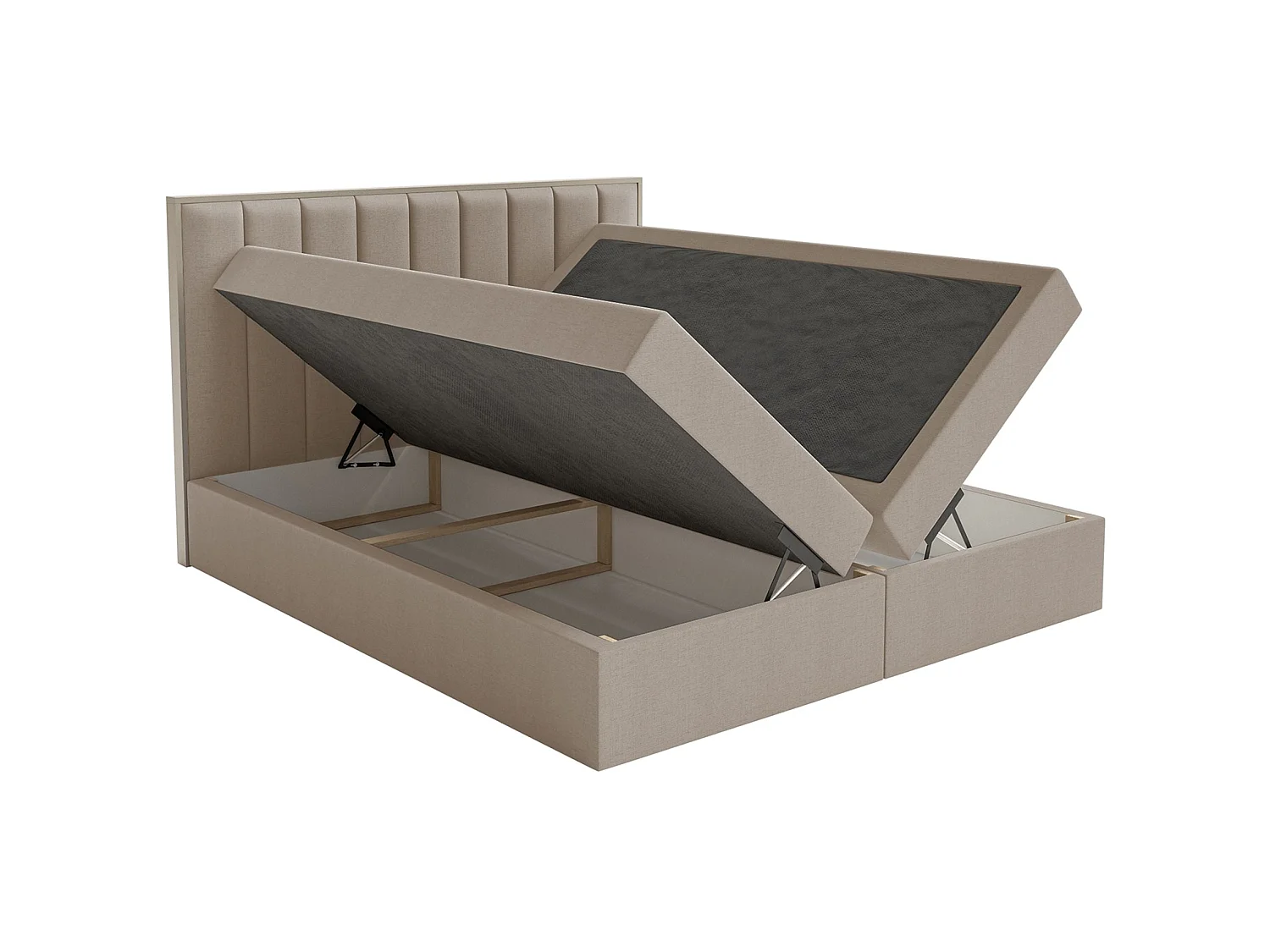 Boxspringbed 160x200 – opbergruimte en topper – hydrofobe chenille – bruin – TOGENTS