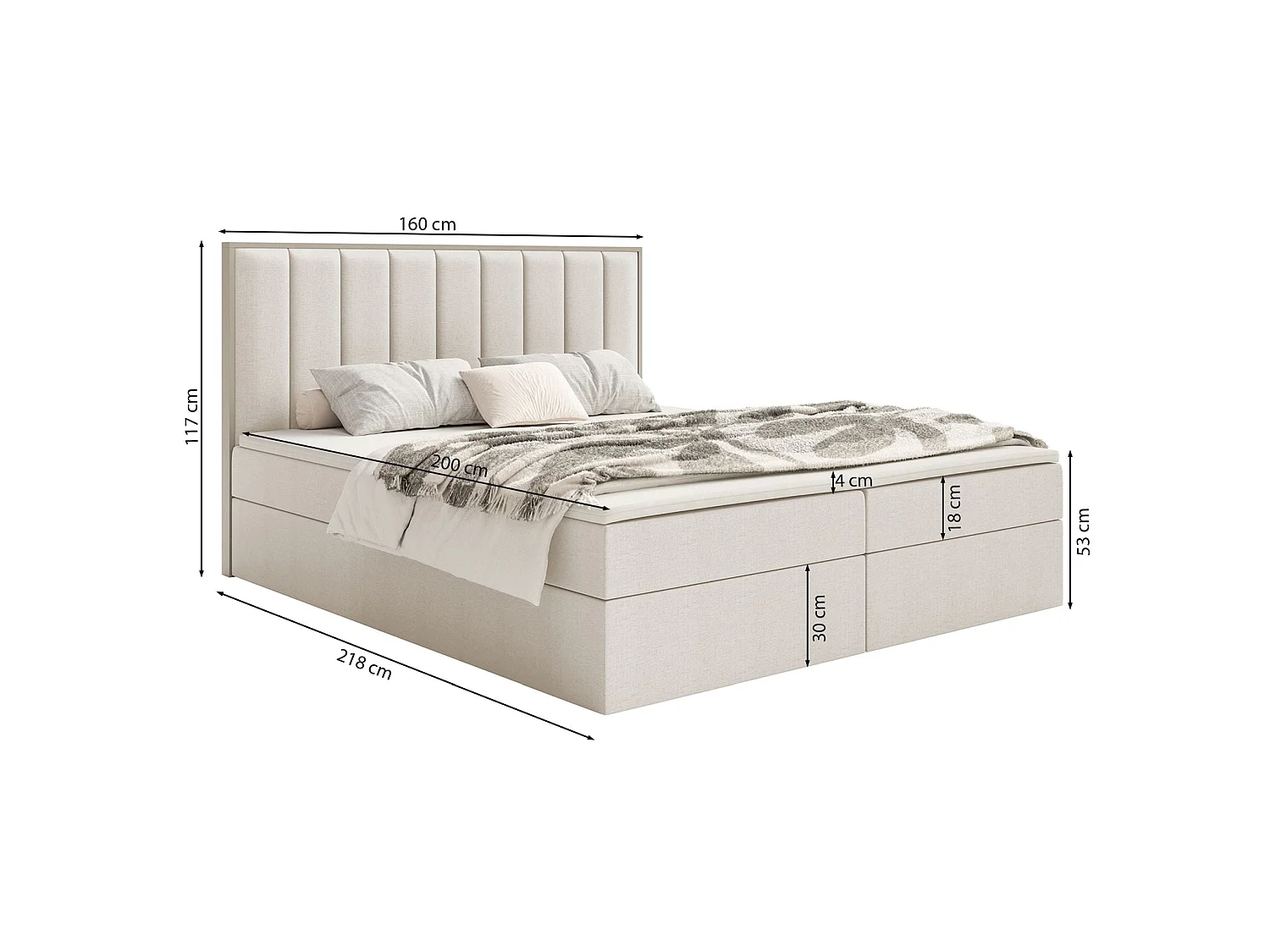 Boxspringbed 160x200 – opbergruimte en topper – hydrofobe chenille – bruin – TOGENTS