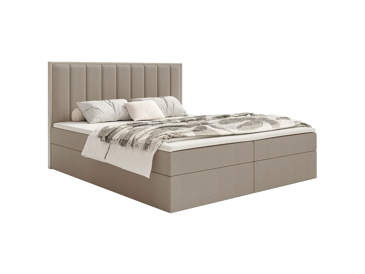 Boxspringbed 160x200 – opbergruimte en topper – hydrofobe chenille – bruin – TOGENTS