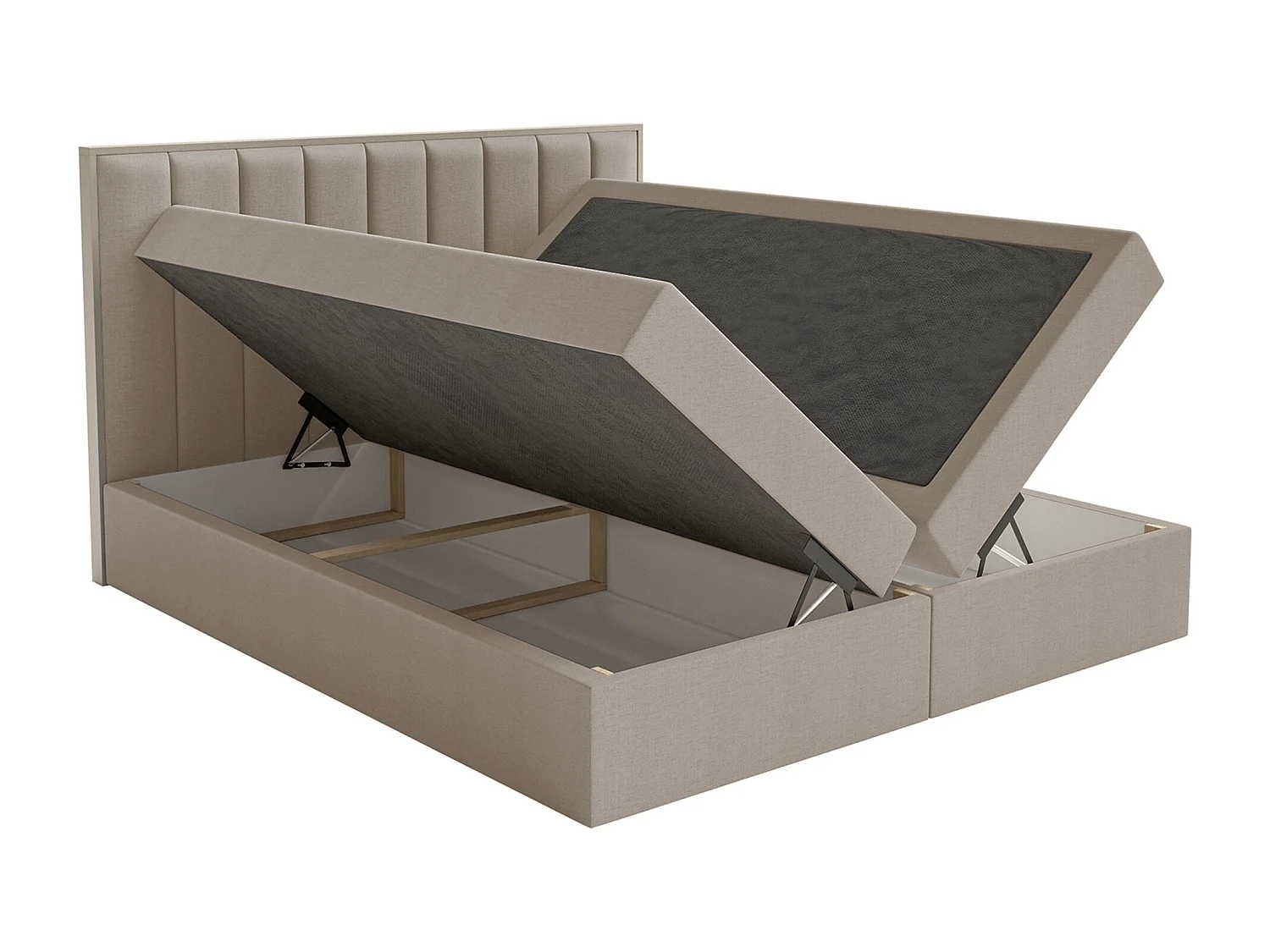 Boxspringbed 140x200 – opbergruimte en topper – hydrofobe chenille – bruin – TOGENTS