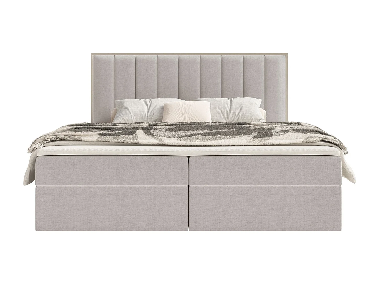 Lit boxspring 180x200 – rangement et surmatelas – chenille hydrophobe – gris beige – TOGENTS