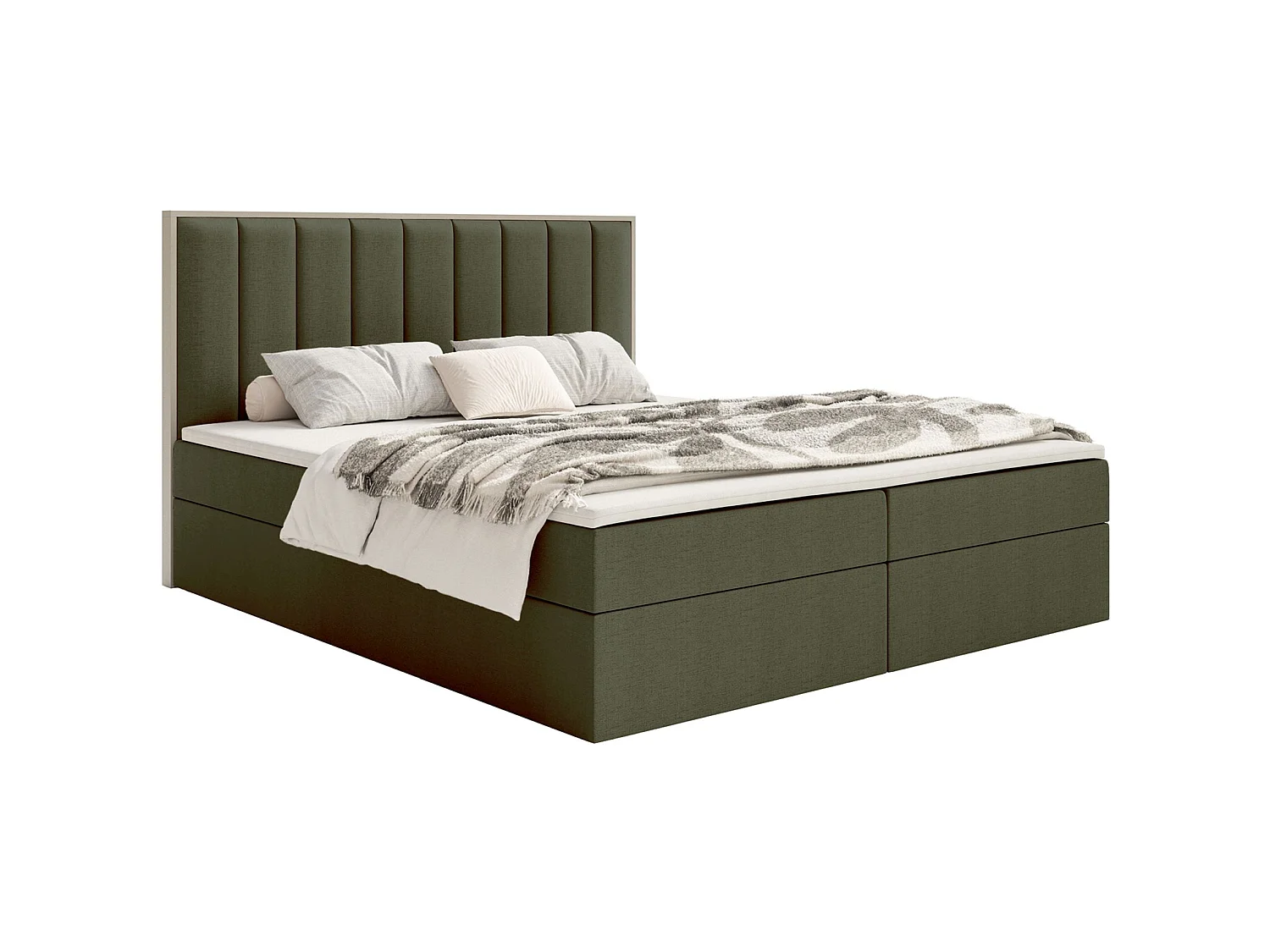 Boxspringbed 140x200 – opbergruimte en topper – hydrofobe chenille – donkergroen – TOGENTS