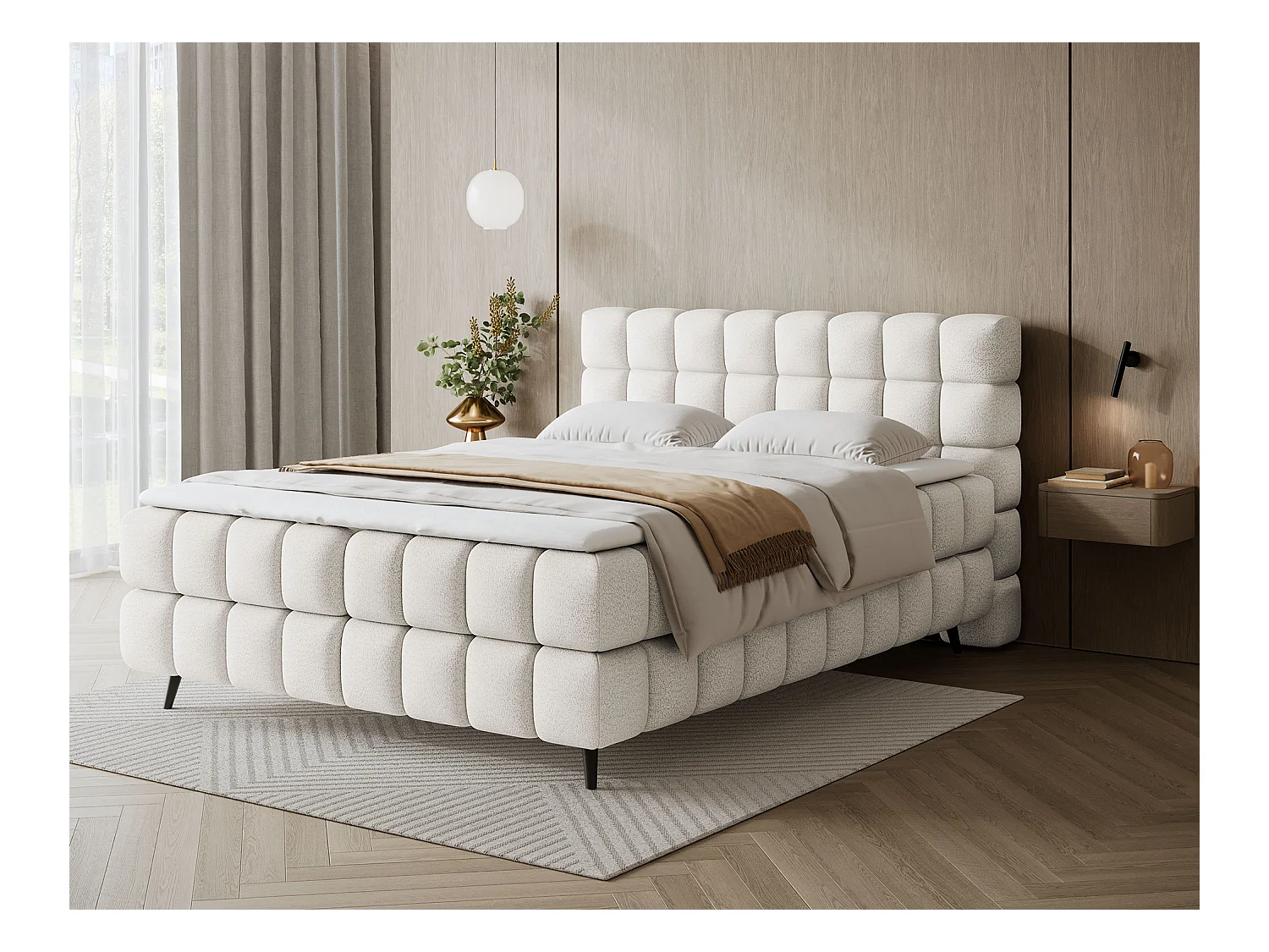 Lit box spring Damian/160x200/revêtement tissu/Blanc