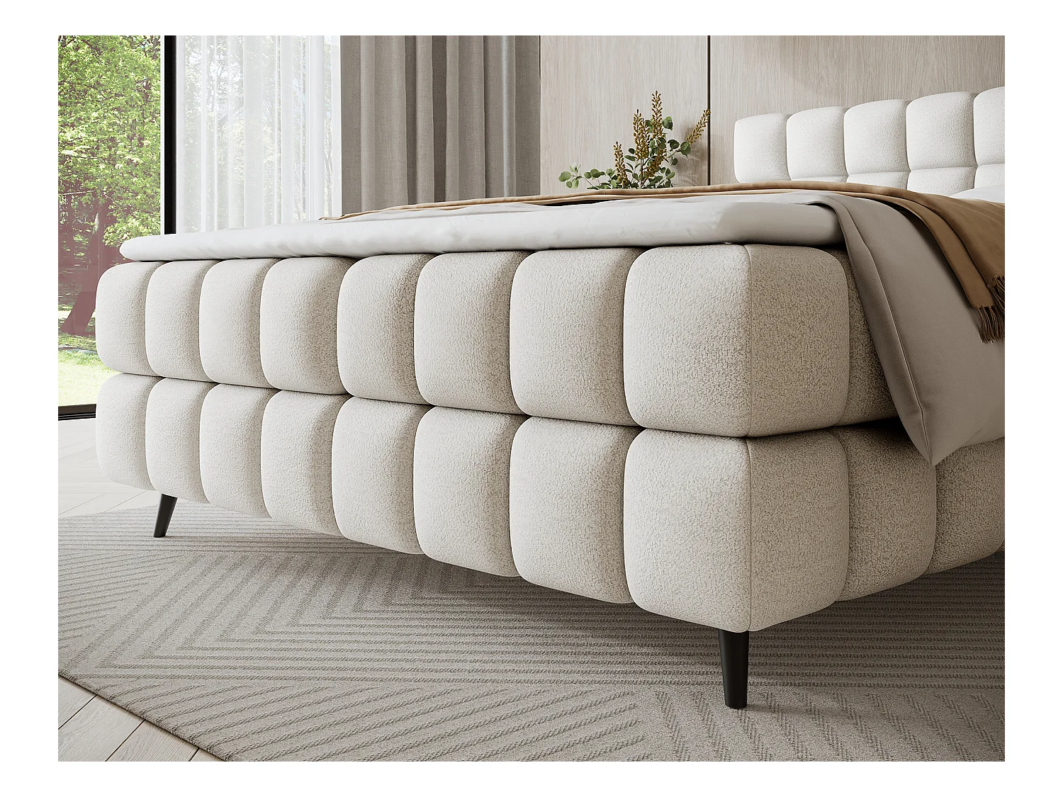 Lit box spring Damian/160x200/revêtement tissu/Blanc