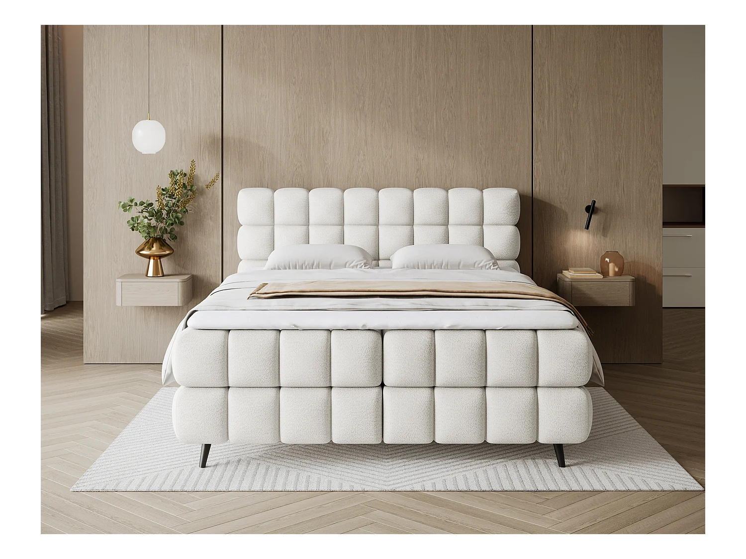Lit box spring Damian/160x200/revêtement tissu/Blanc