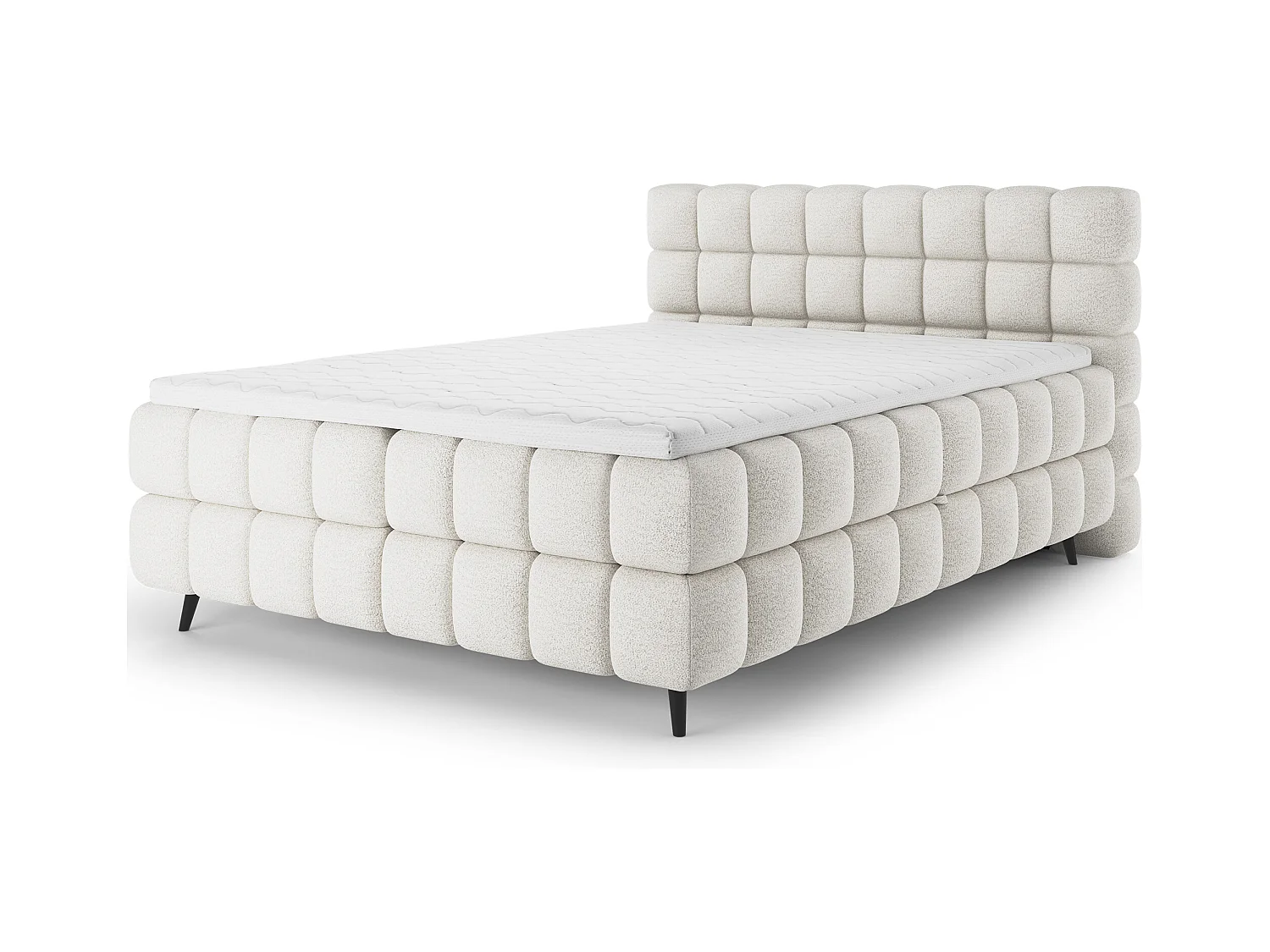 Lit box spring Damian/160x200/revêtement tissu/Blanc