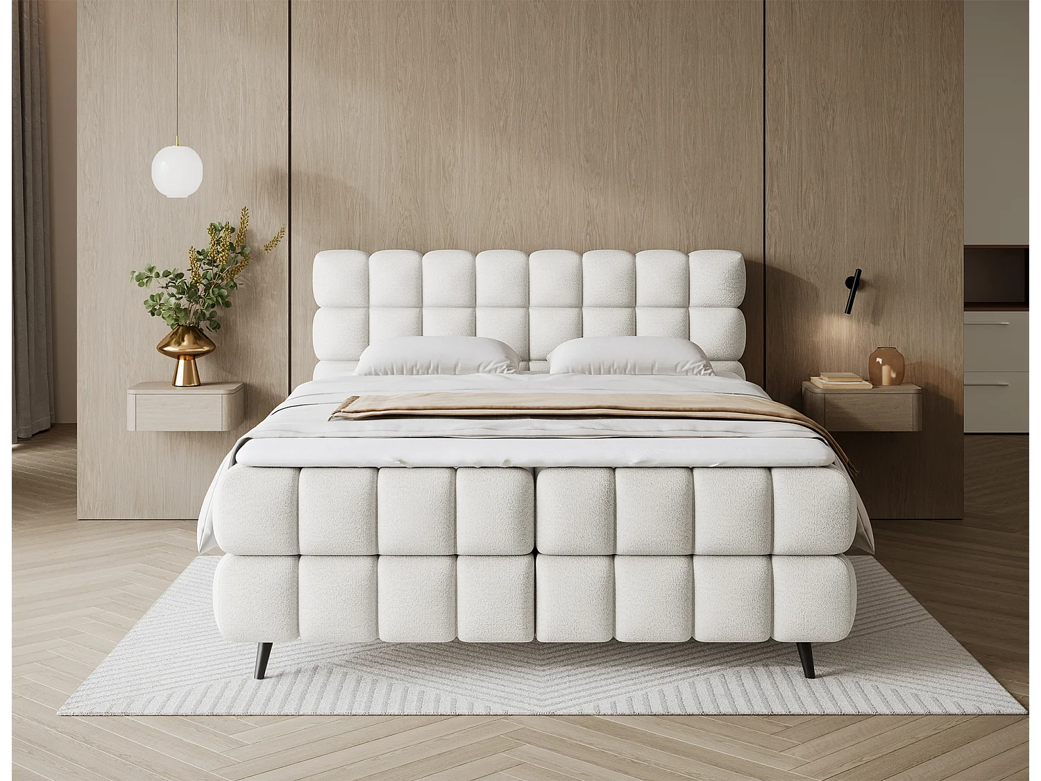 Boxspringbett Damian/160x200/Stoffbezug/Weiss