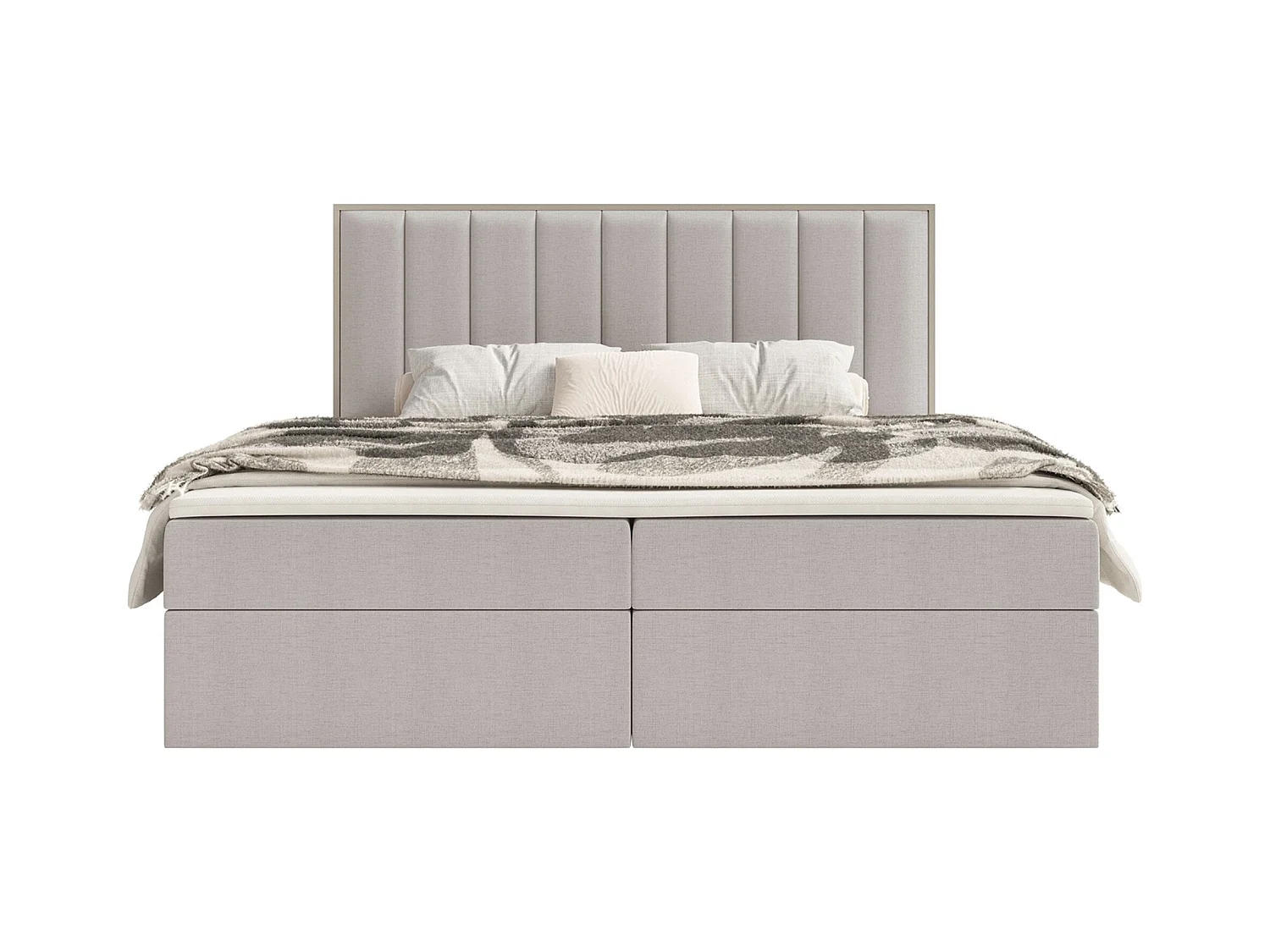 Lit boxspring 160x200 – rangement et surmatelas – chenille hydrophobe – gris beige – TOGENTS