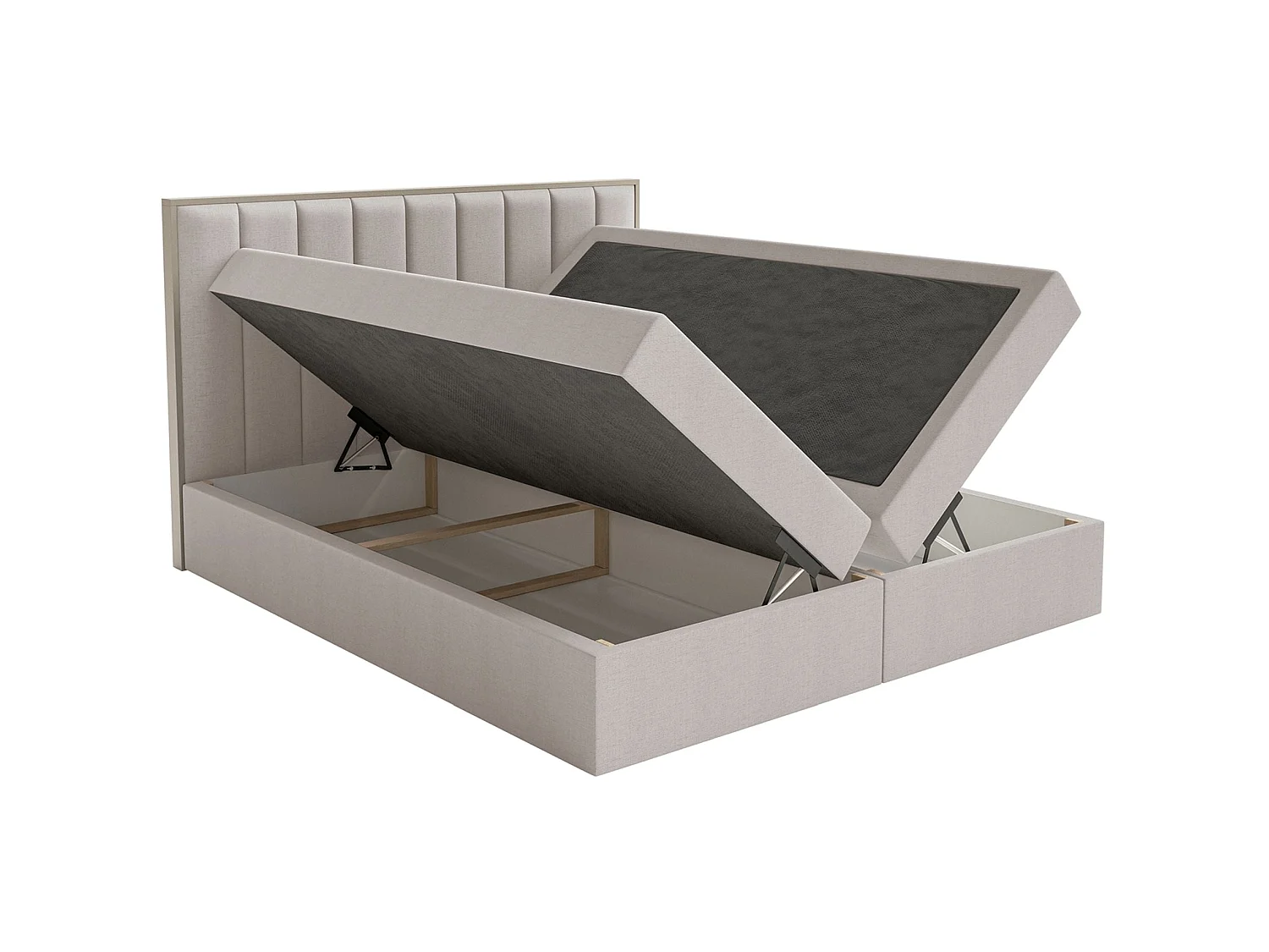 Boxspringbed 160x200 – opbergruimte en topper – hydrofobe chenille – grijsbeige – TOGENTS