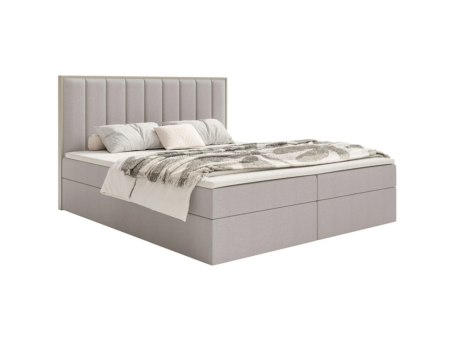 Boxspringbed 160x200 – opbergruimte en topper – hydrofobe chenille – grijsbeige – TOGENTS