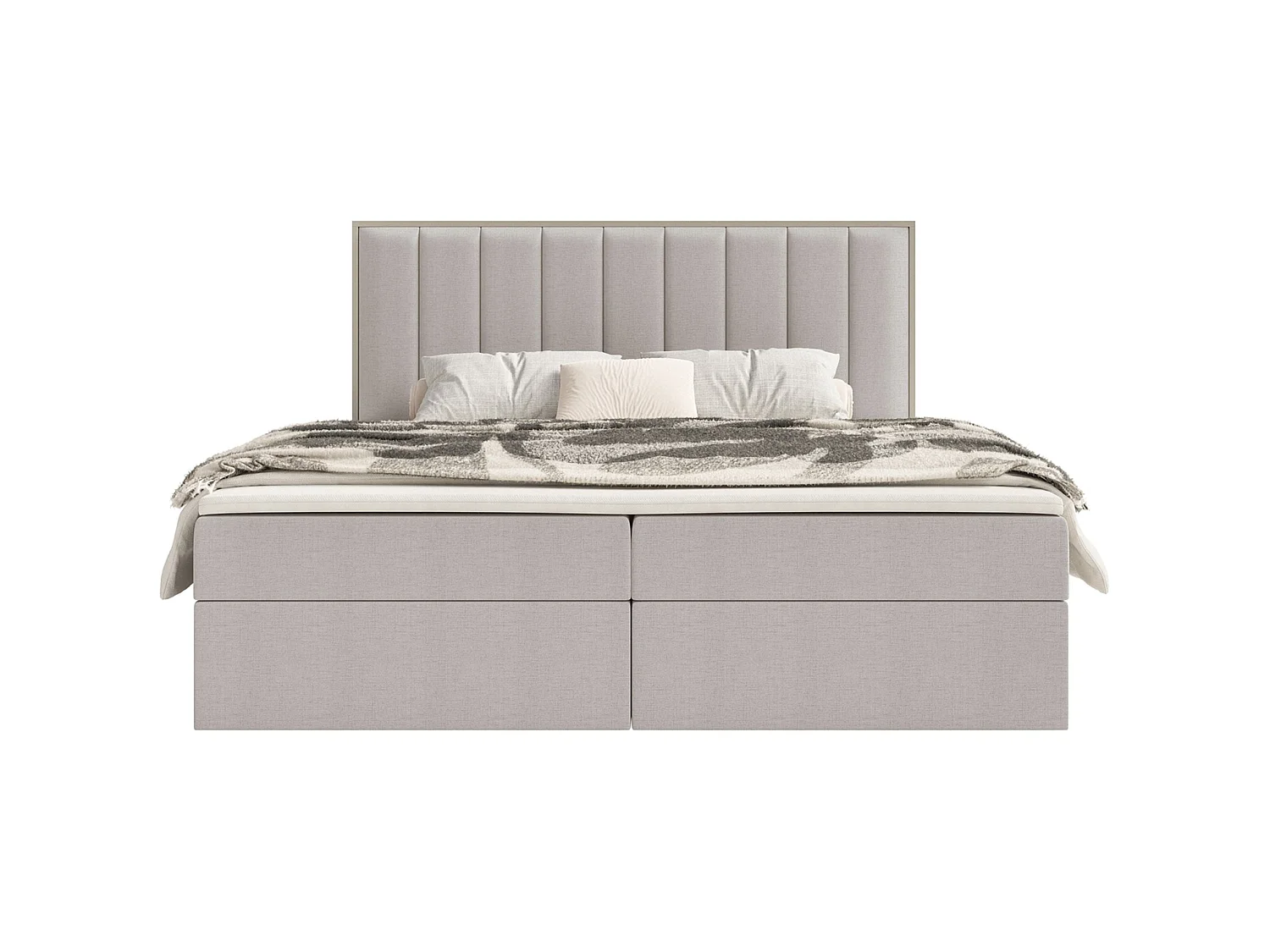 Boxspringbed 160x200 – opbergruimte en topper – hydrofobe chenille – grijsbeige – TOGENTS